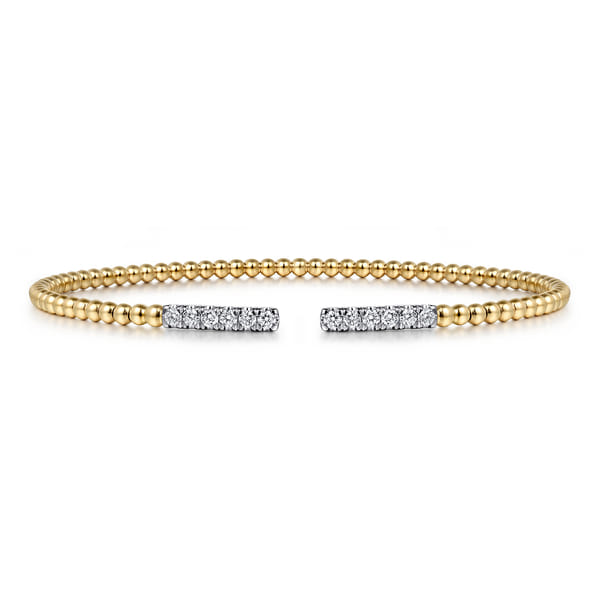 14K Yellow Gold Bujukan Bead Cuff Bracelet with Diamond Pave Bars