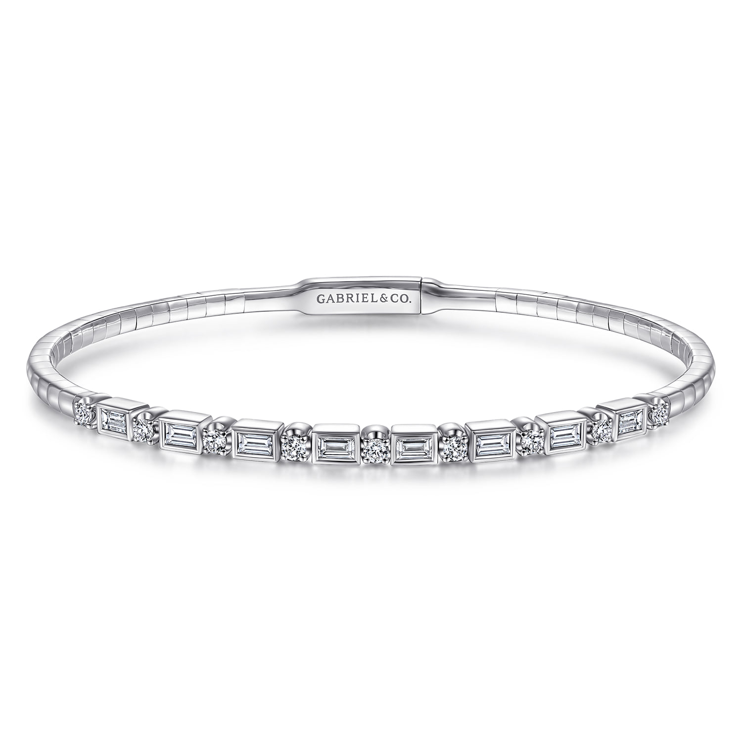 Alternating Baguette and Diamond Bangle Bracelet