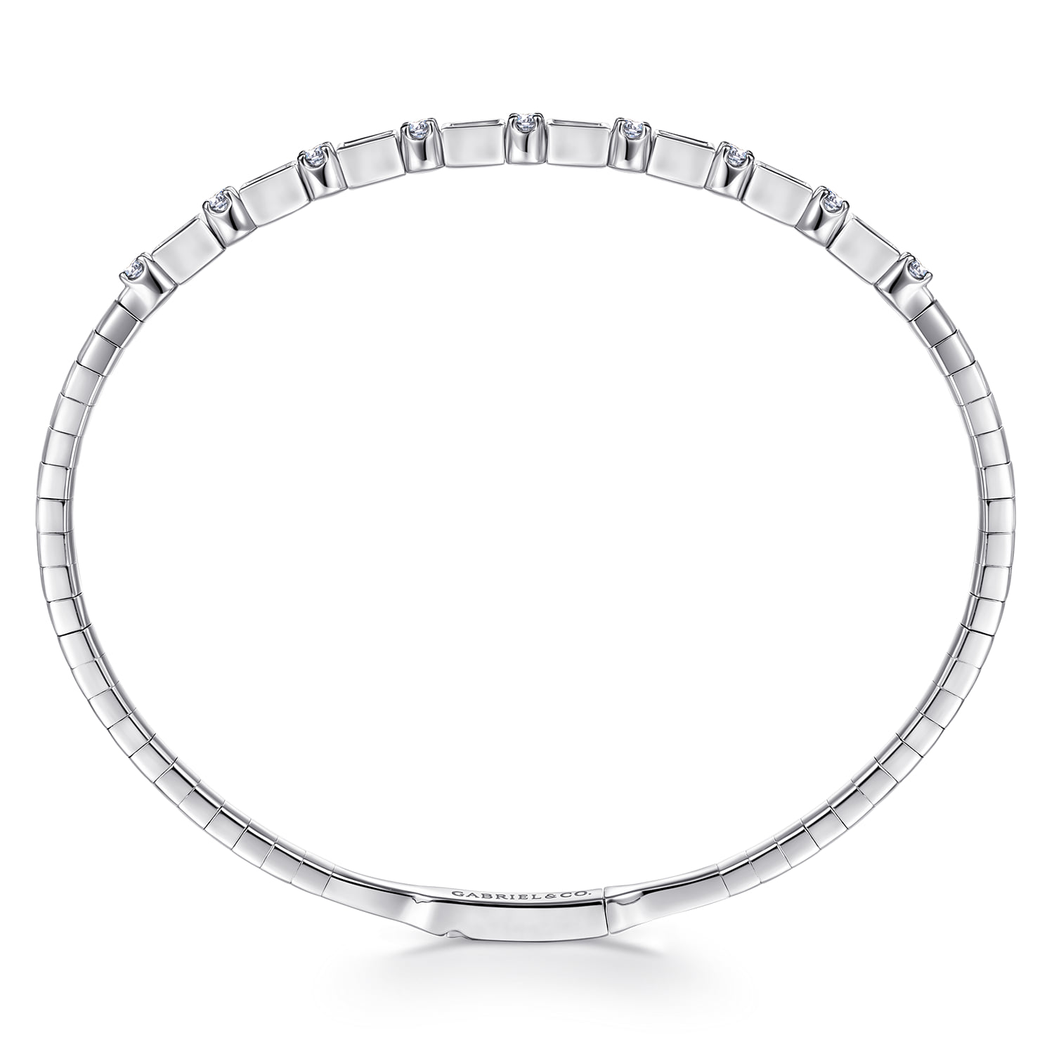 Alternating Baguette and Diamond Bangle Bracelet in 14K White Gold, photograph 3