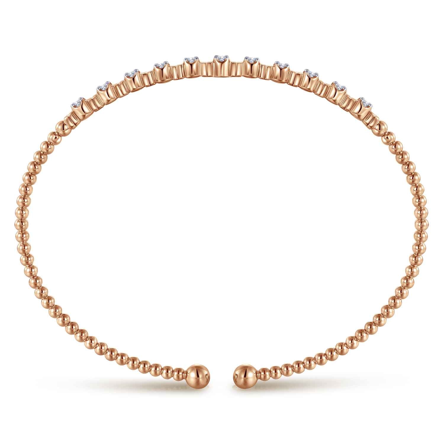 Bujukan Bead Cuff Bracelet with Diamond Stations in 14K Rose Gold, photograph 3