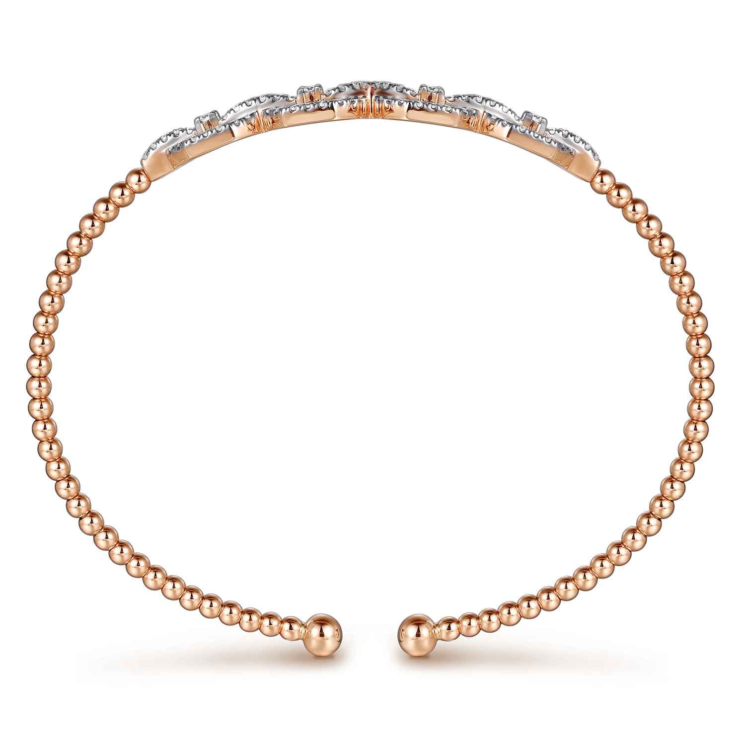 Bujukan Bead Cuff Bracelet with Diamond Pave Links in 14K Rose Gold, photograph 3