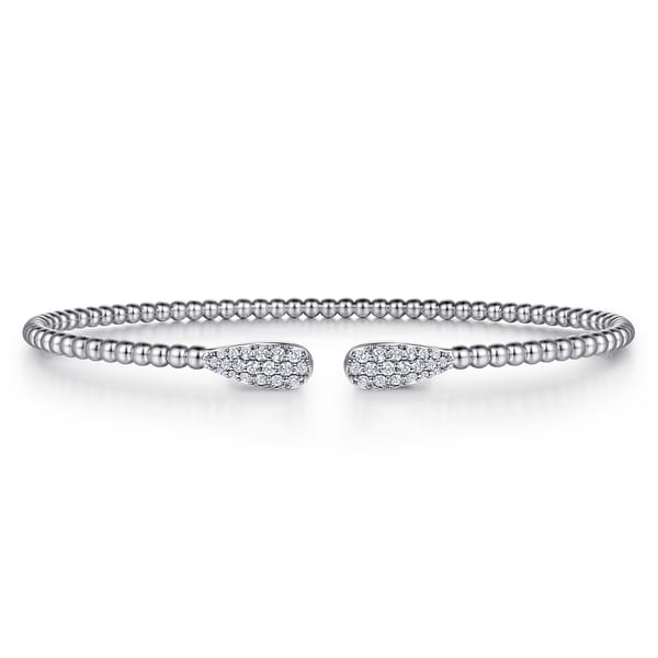 14K White Gold Bujukan Bead Cuff Bracelet with Diamond Pave Teardrops
