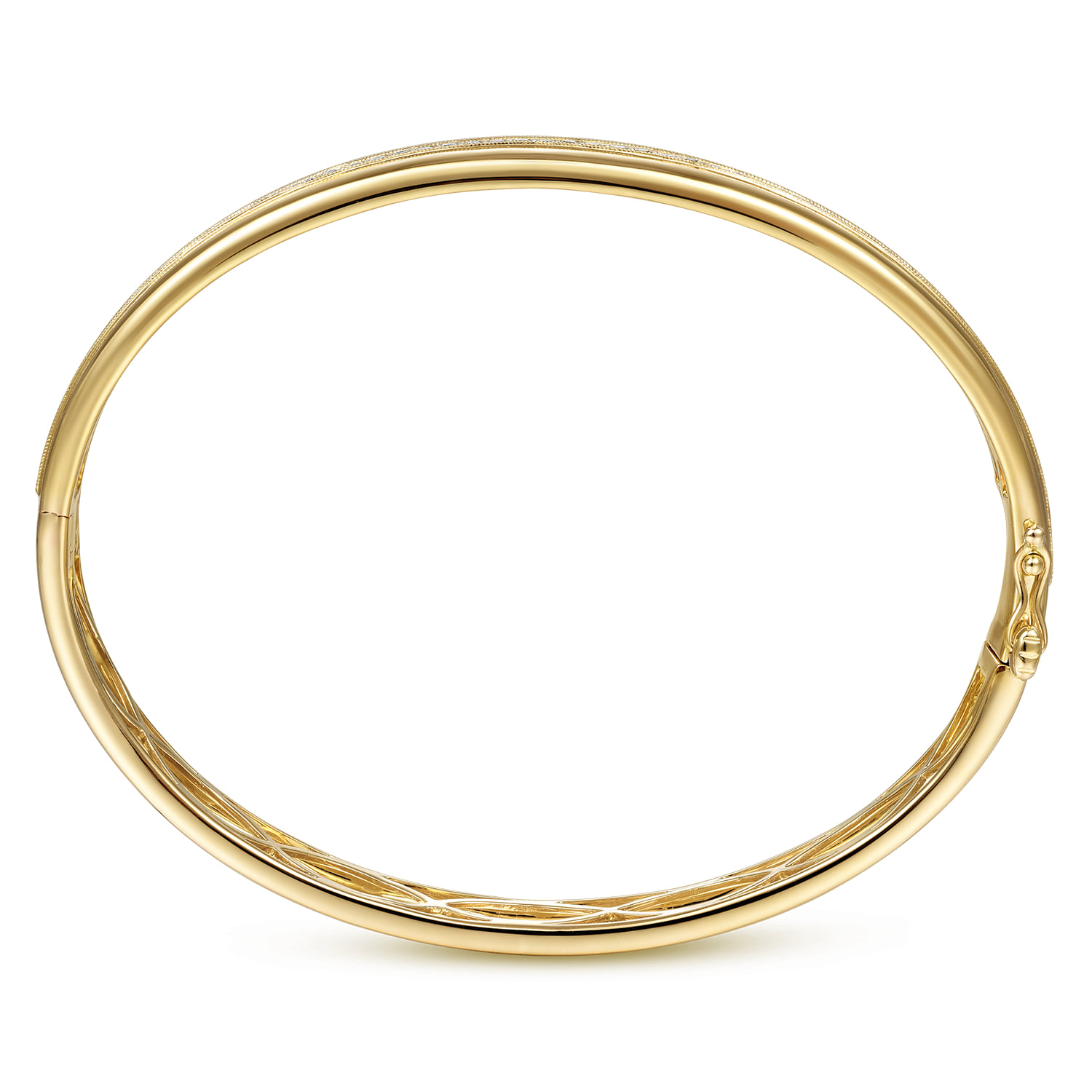 High Polished Bangle with Diamond Inner Channel in 14K Yellow Gold, photograph 3