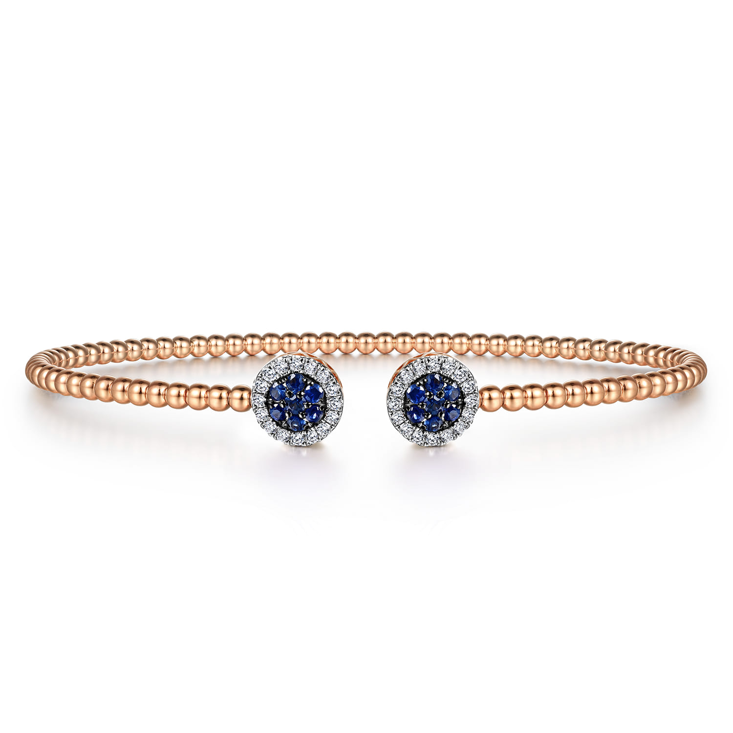 Bujukan Bead Cuff Bracelet with Sapphire and Diamond Halo Caps