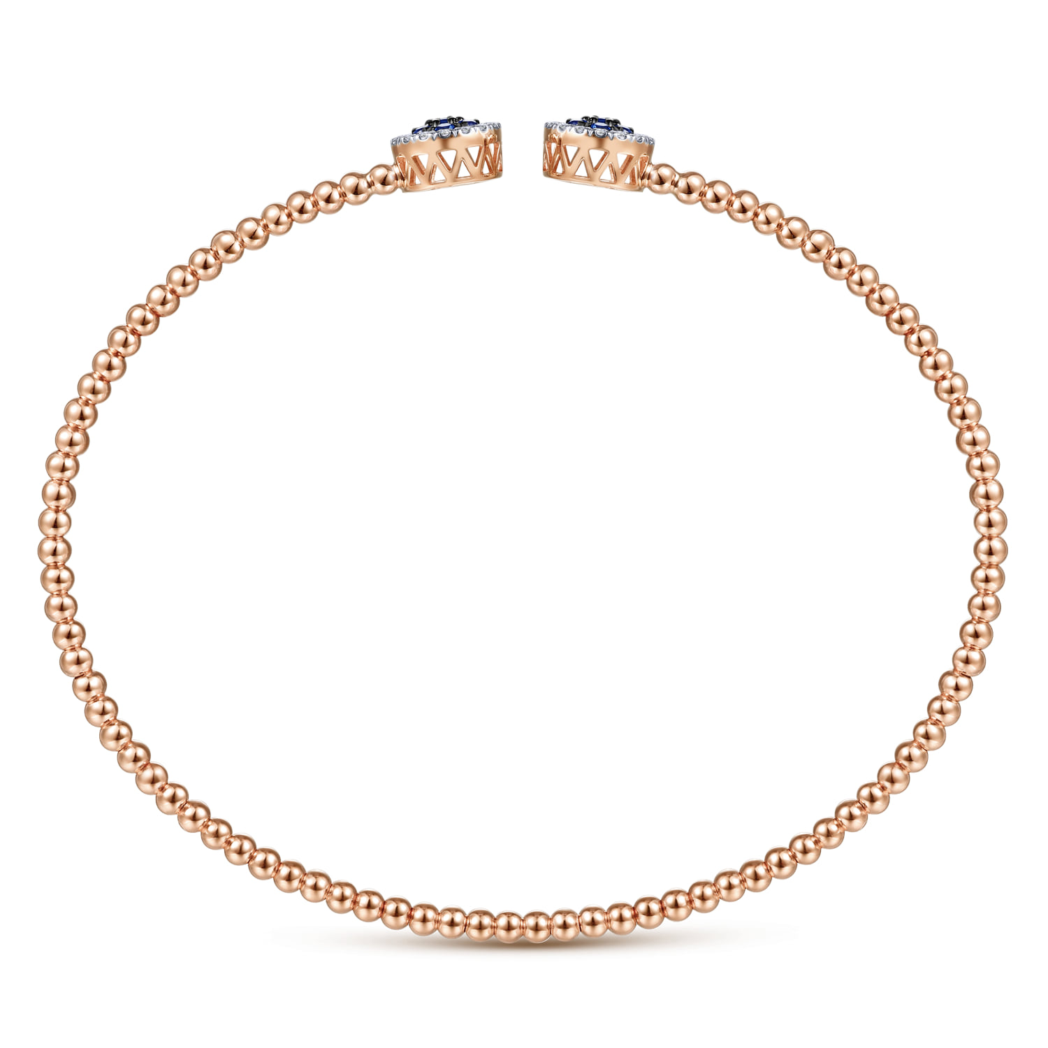 Bujukan Bead Cuff Bracelet with Sapphire and Diamond Halo Caps in 14K Rose Gold, photograph 3