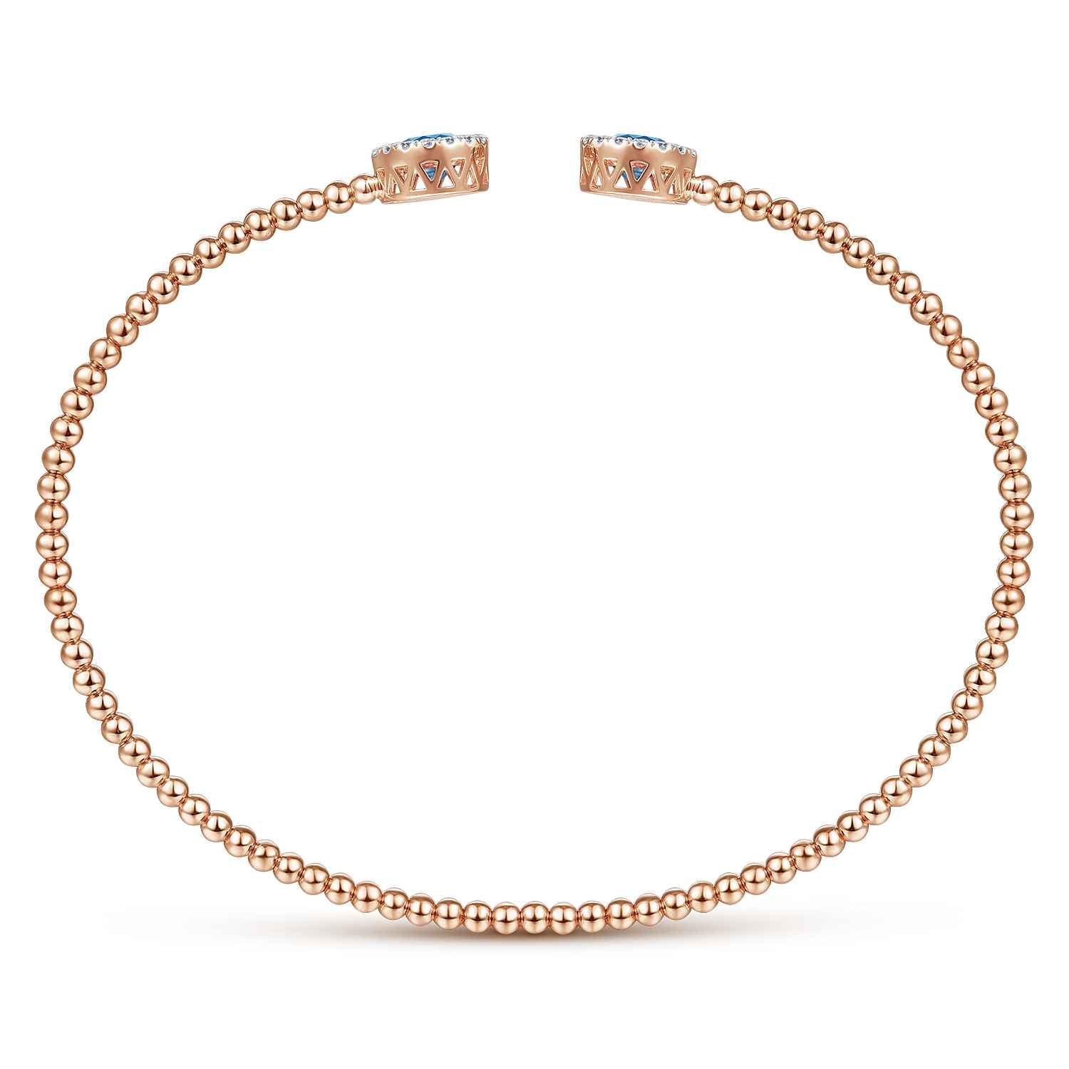 Bujukan Diamond Halo and Blue Topaz Bangle in 14K Rose Gold, photograph 3