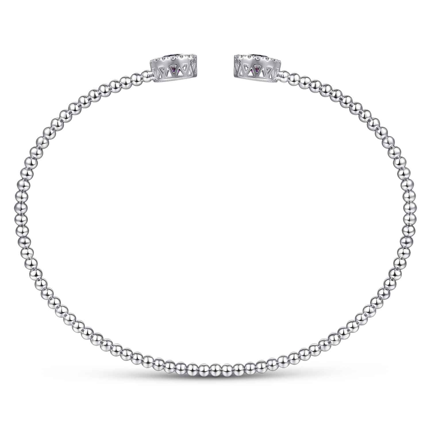 Round Amethyst and Diamond Halo Bujukan Bangle in 14K White Gold, photograph 3