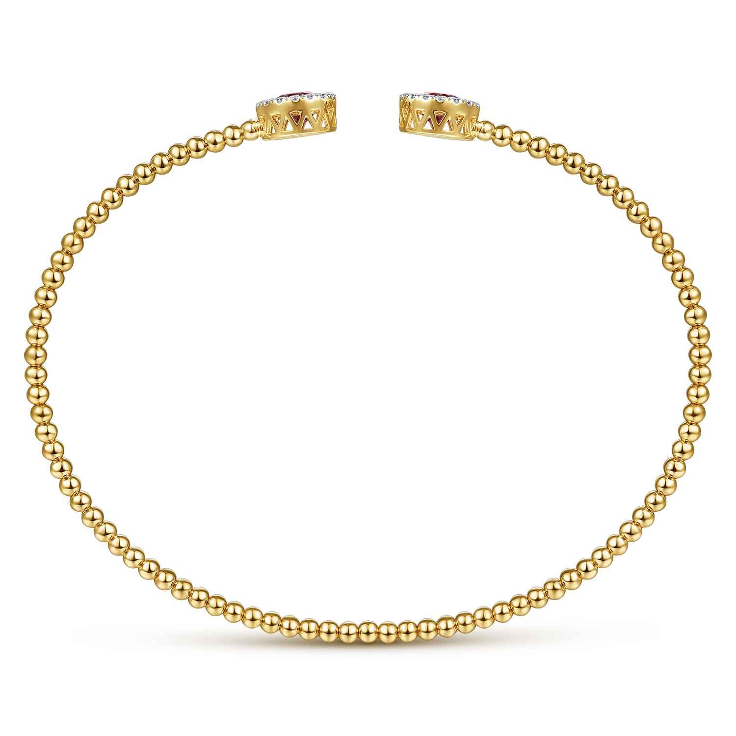 Round Garnet and Diamond Halo Bujukan Bangle in 14K Yellow Gold, photograph 3