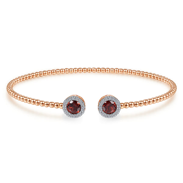 14K Rose Gold Round Garnet and Diamond Halo Bujukan Bangle