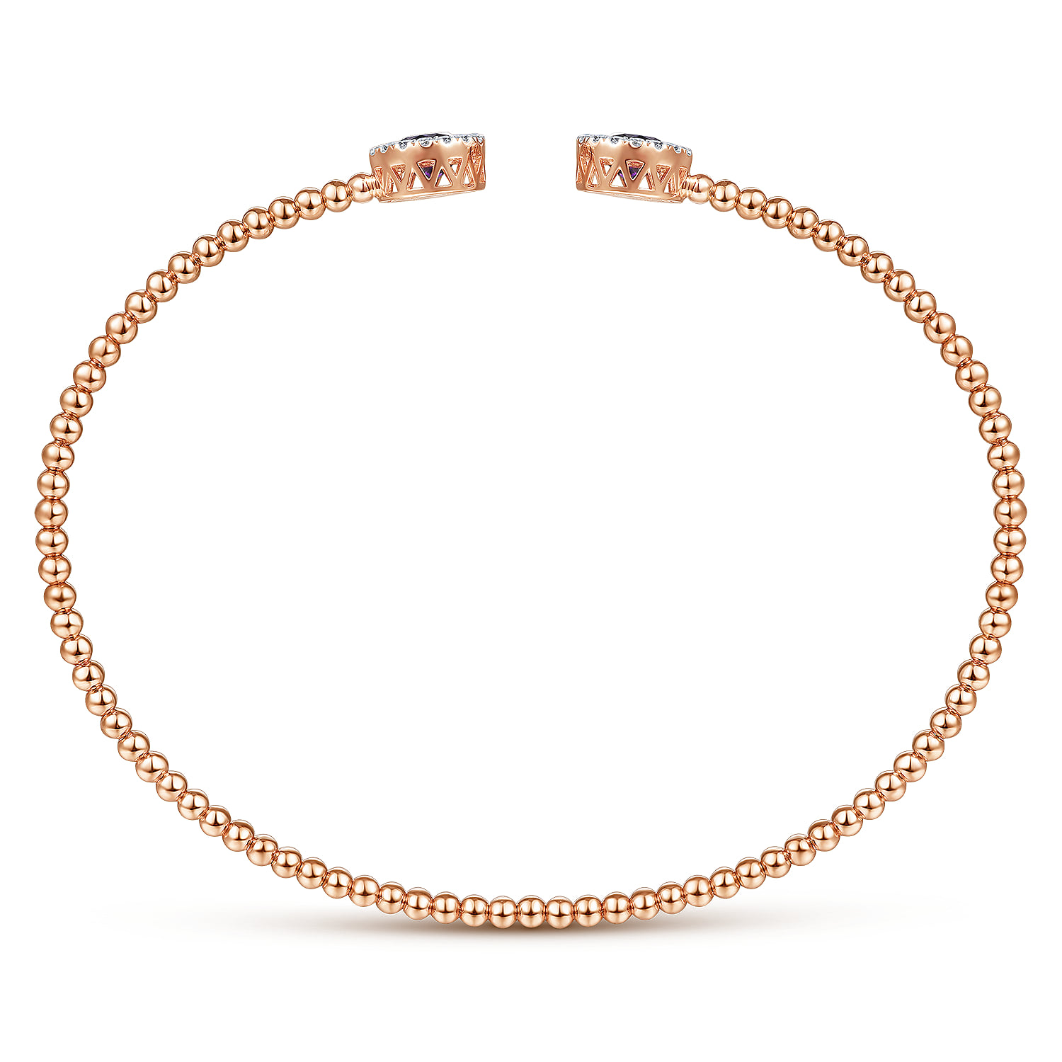 Round Amethyst and Diamond Halo Bujukan Bangle in 14K Rose Gold, photograph 3