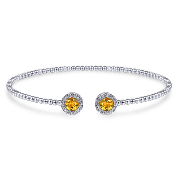 14K White Gold Round Citrine and Diamond Halo Bujukan Bangle