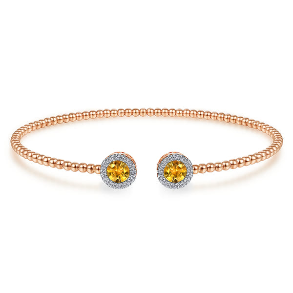 14K Rose Gold Round Citrine and Diamond Halo Bujukan Bangle