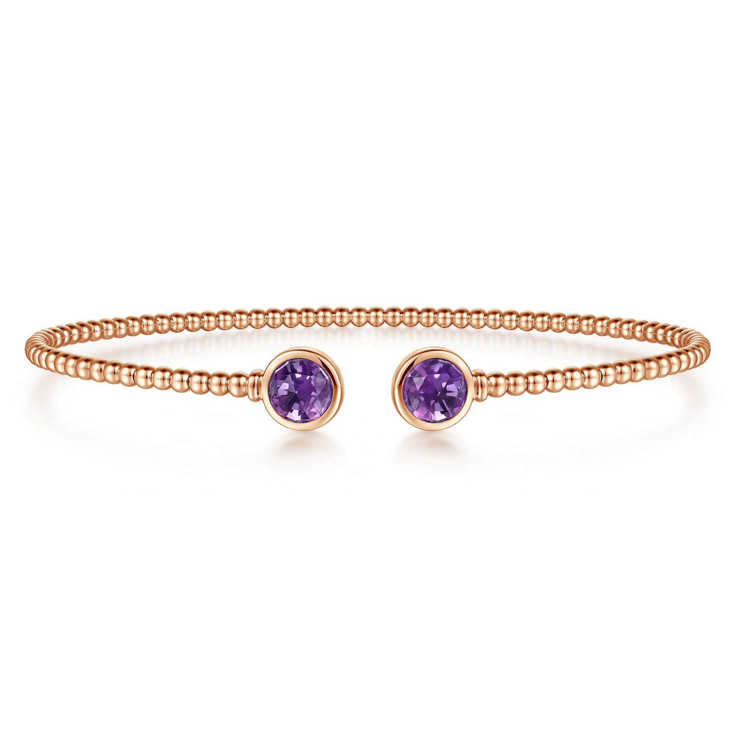 Bujukan Bead Cuff Bracelet with Bezel Set Round Amethyst