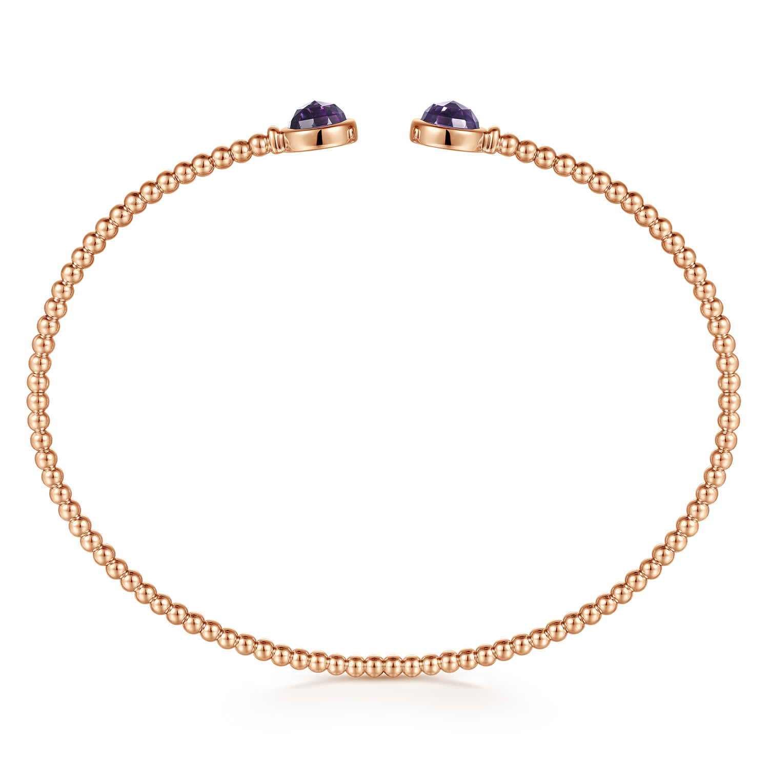 Bujukan Bead Cuff Bracelet with Bezel Set Round Amethyst in 14K Rose Gold, photograph 3
