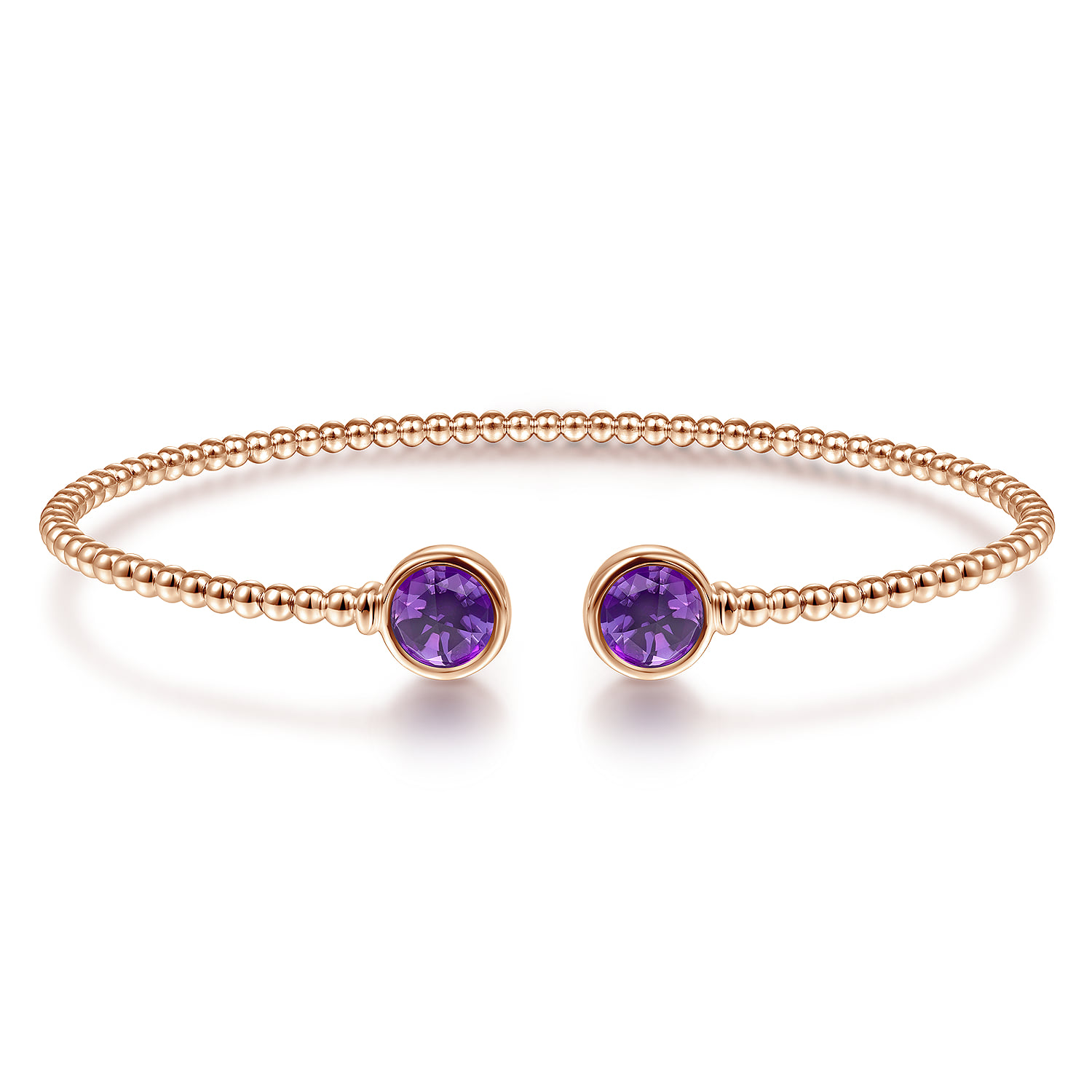 Bujukan Bead Cuff Bracelet with Bezel Set Round Amethyst