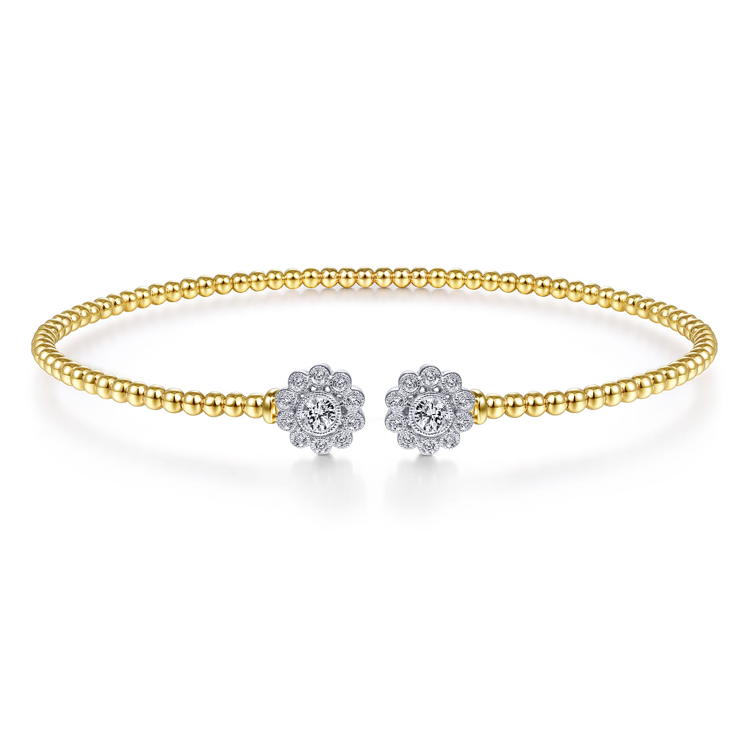 Bujukan Split Cuff Bracelet with Diamond Flowers in 14K White/Yellow Gold