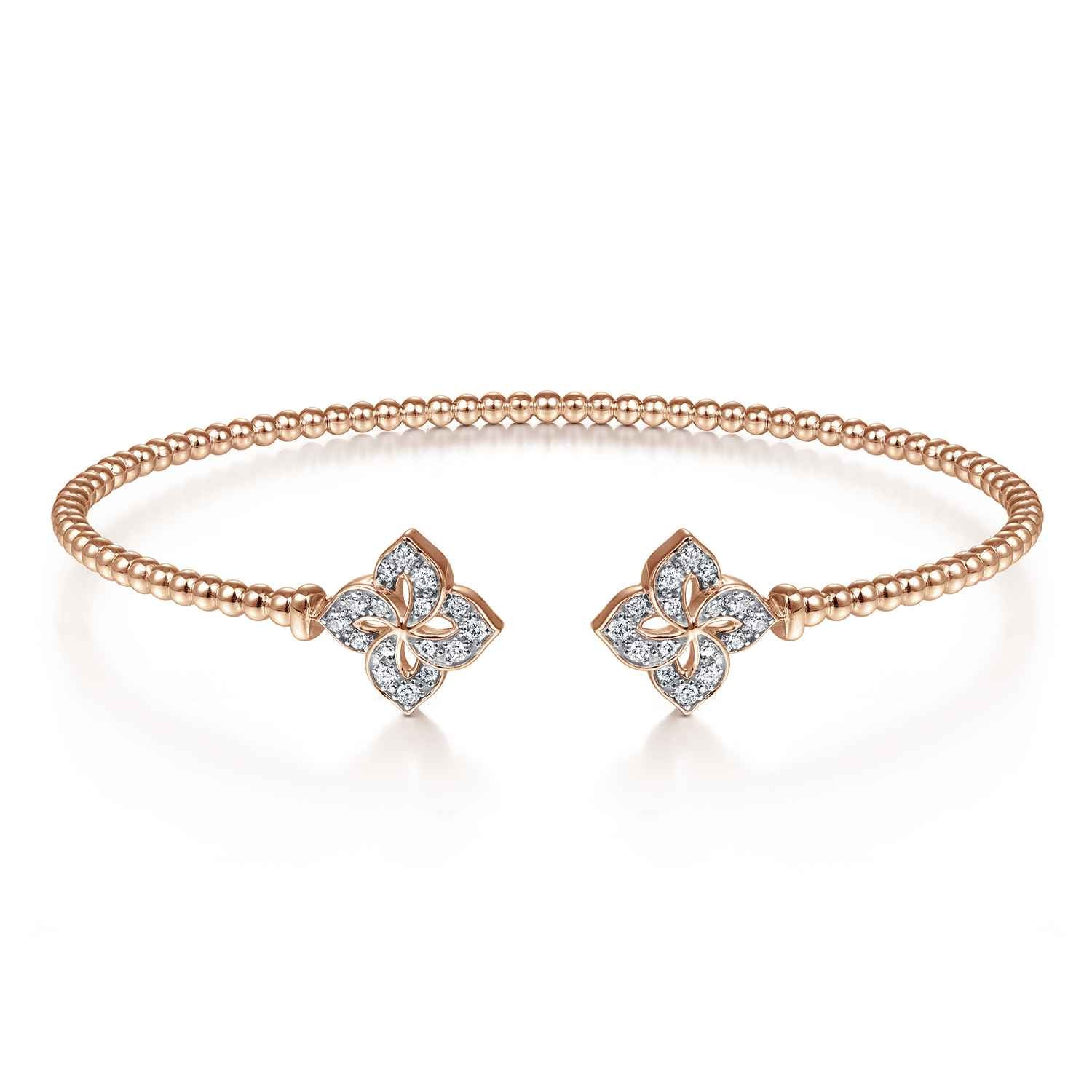 Bujukan Split Cuff Bracelet with Diamond Flower Caps