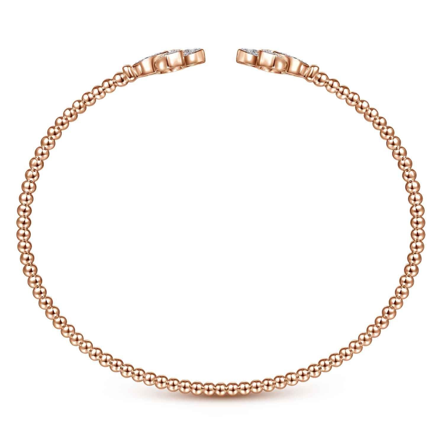Bujukan Split Cuff Bracelet with Diamond Flower Caps in 14K Rose Gold, photograph 3