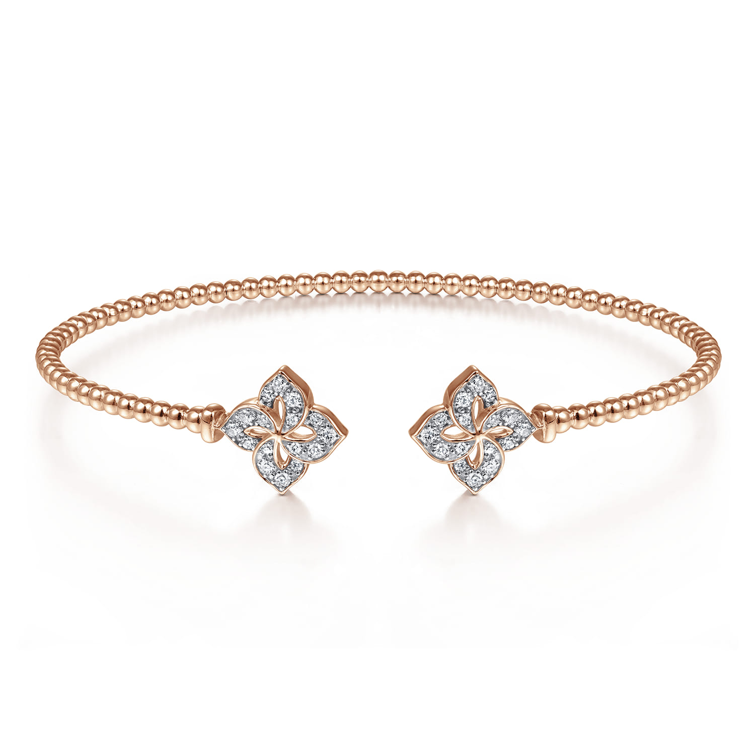 Bujukan Split Cuff Bracelet with Diamond Flower Caps