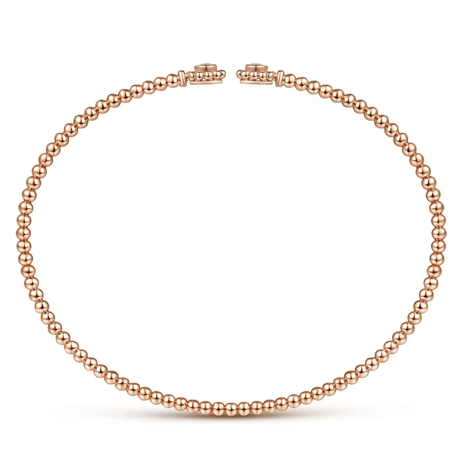 Bujukan Split Cuff Bracelet with Diamond Flower Caps in 14K Rose Gold, photograph 3