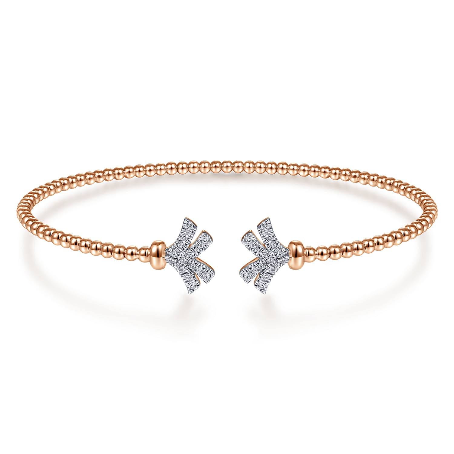 Bujukan Split Cuff Bracelet with Diamond Pave Fan Caps