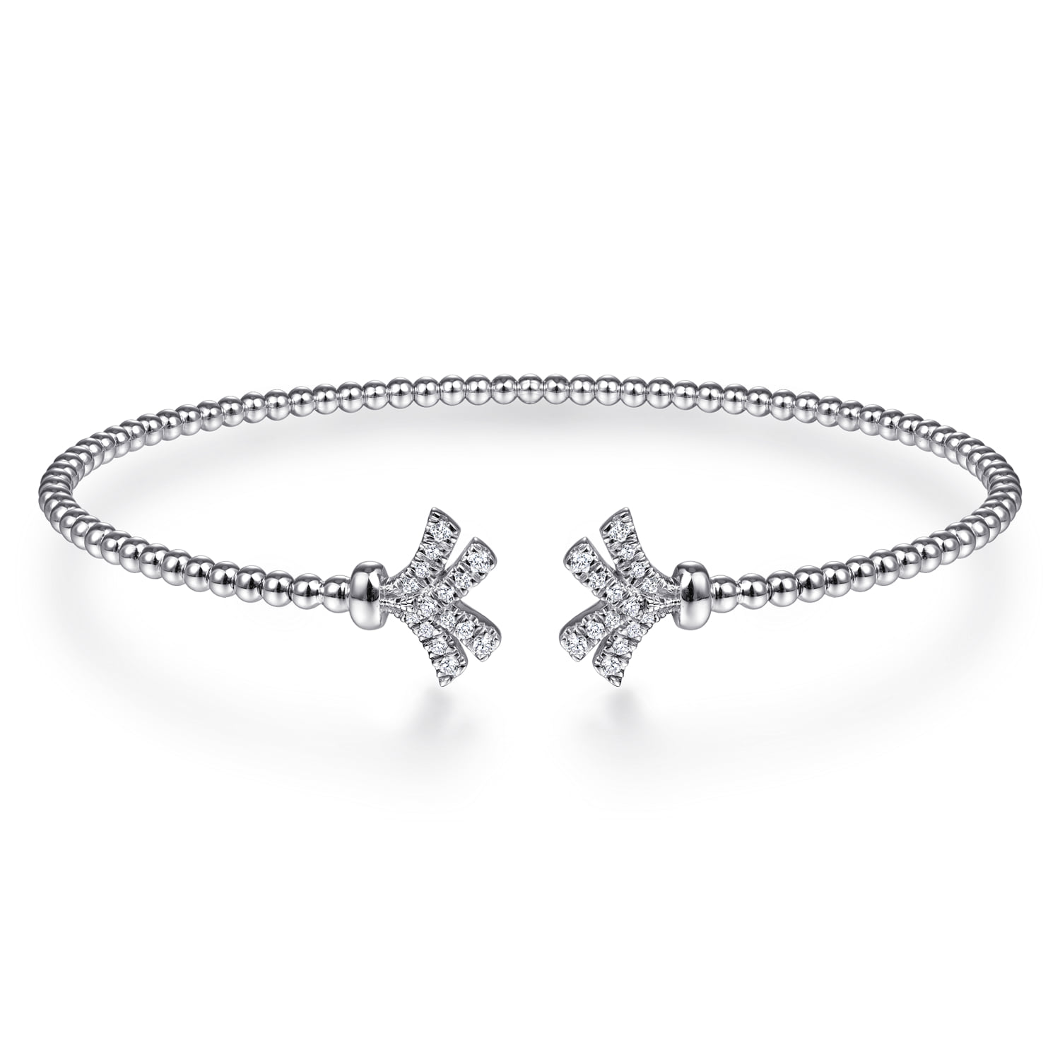 Bujukan Split Cuff Bracelet with Diamond Pave Fan Caps