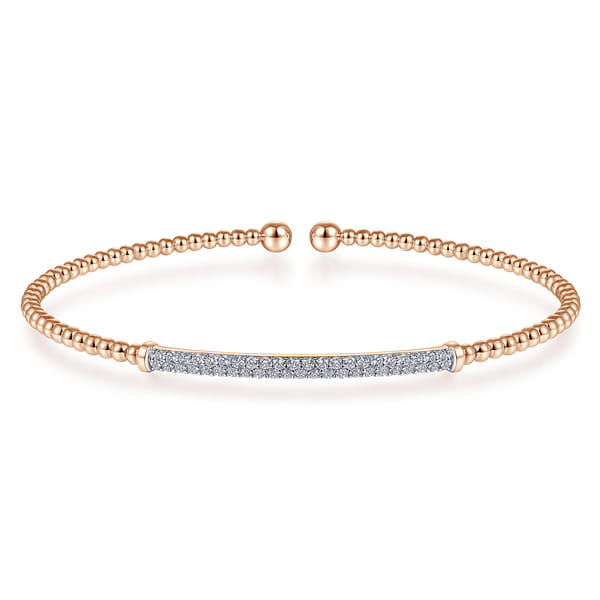 14K Rose Gold Bujukan Split Cuff Bracelet with Diamond Pave Bar