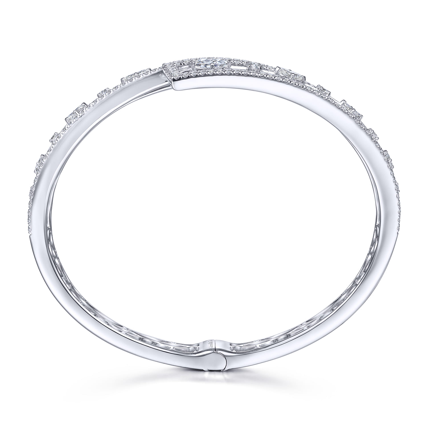 Diamond Pave Bypass Bangle with Geometric Stations in 18K White Gold, photograph 3