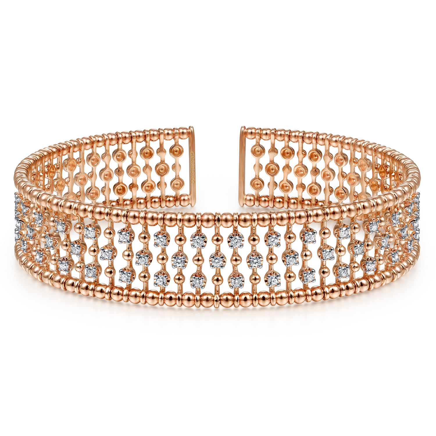 Wide Diamond Cage Cuff Bracelet in 14K Rose Gold