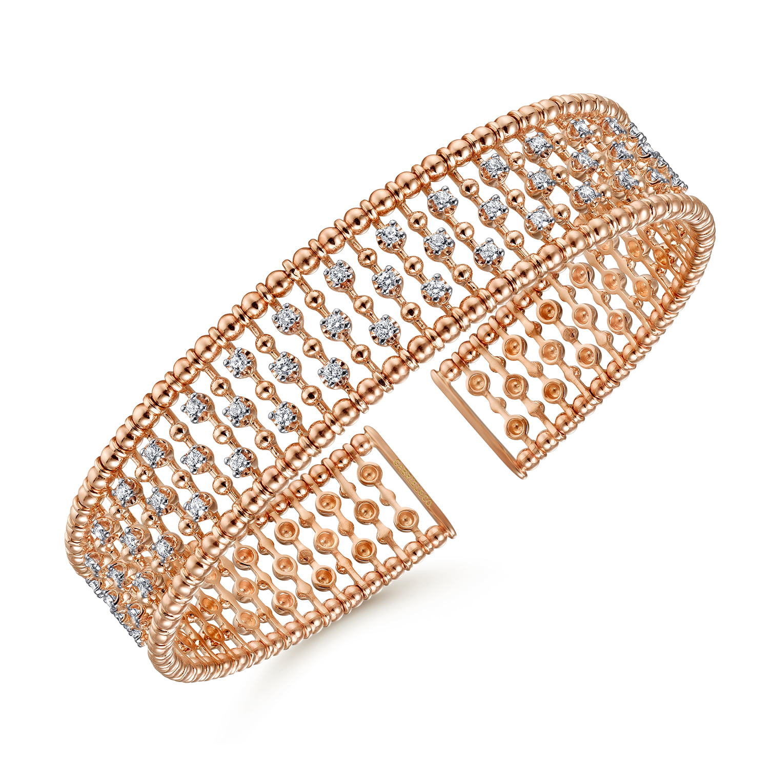 Wide Diamond Cage Cuff Bracelet in 14K Rose Gold, photograph 2