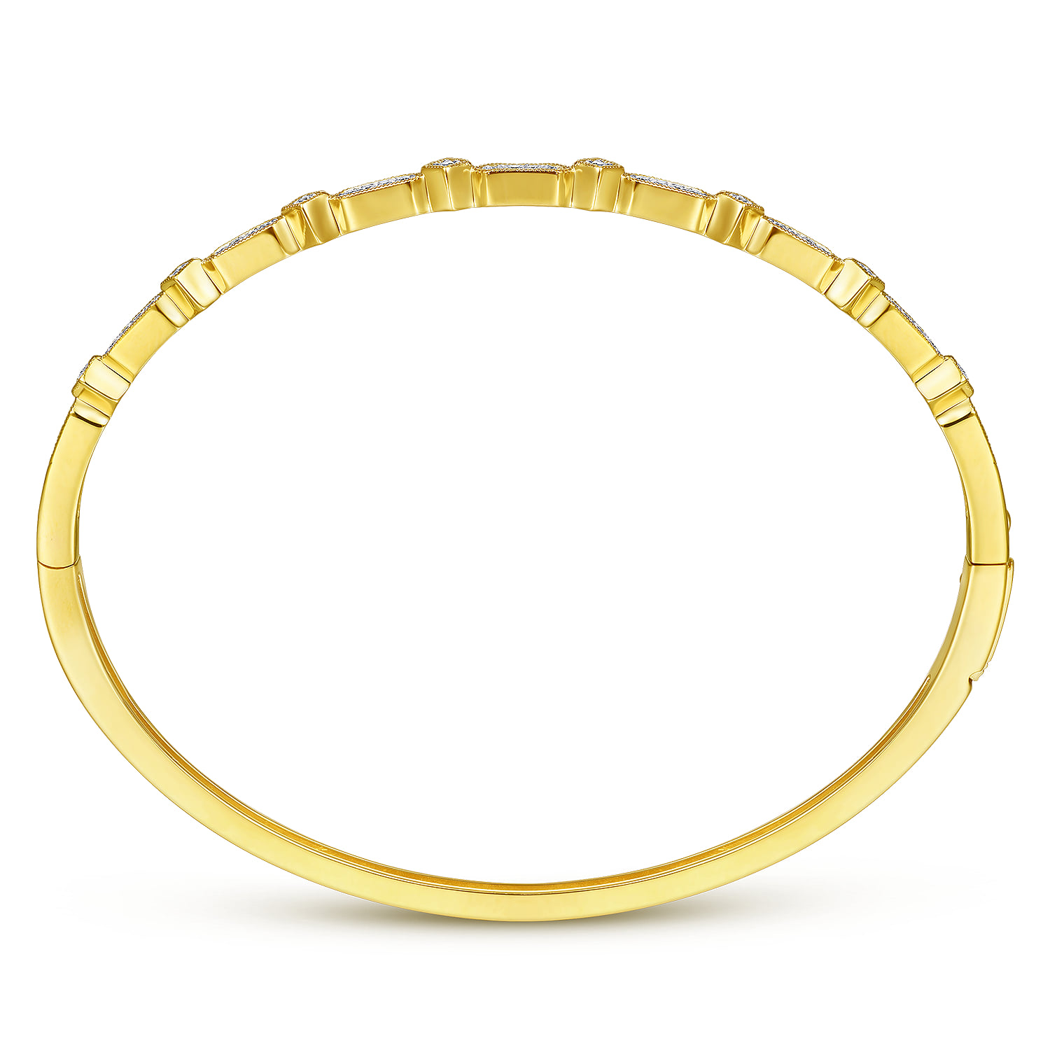 Alternating Geometric Stations Diamond Bangle in 14K Yellow Gold, photograph 3