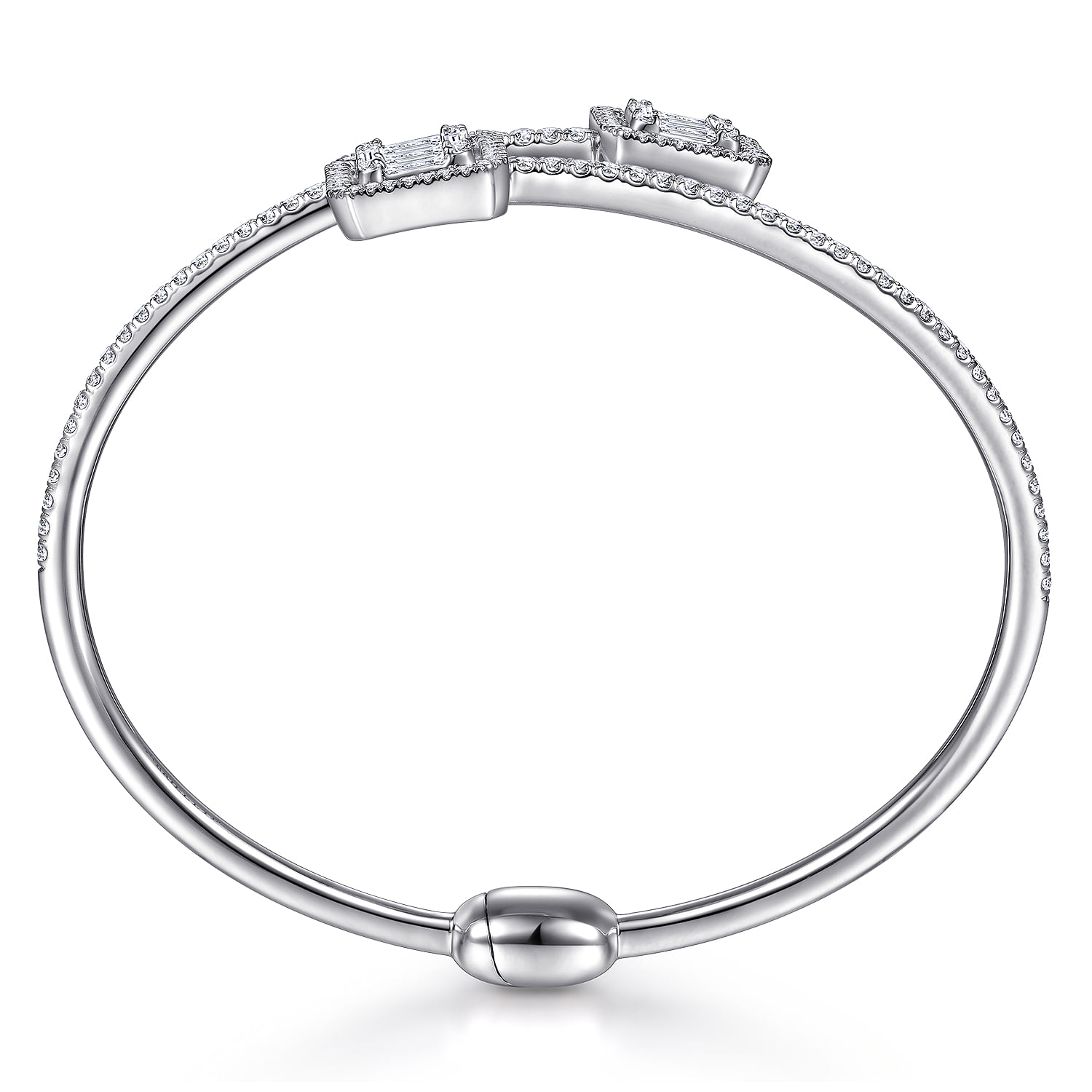Bypass Bangle with Baguette and Diamonds in 18K White Gold, photograph 3
