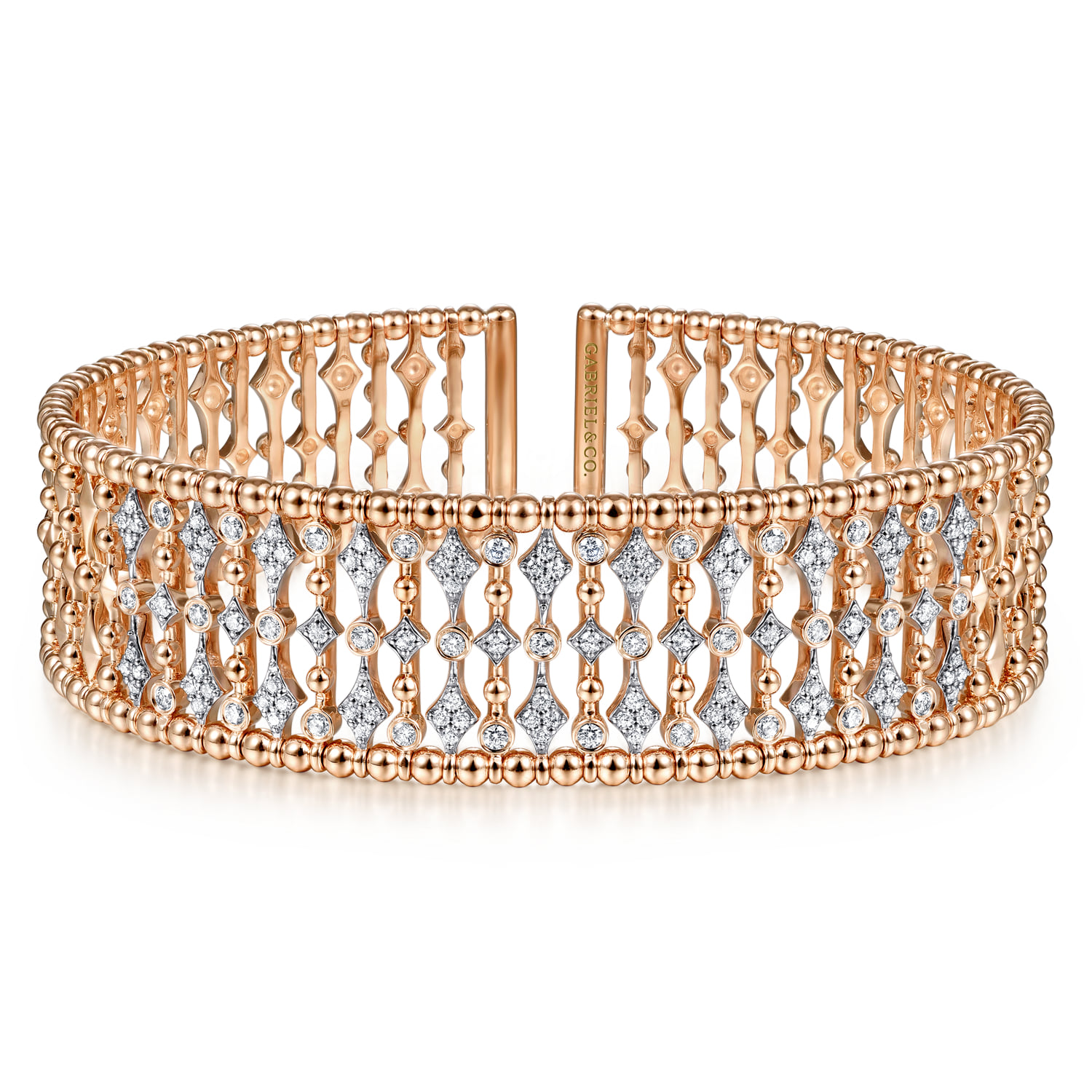 Wide Cage Cuff Bracelet with Diamond Stations