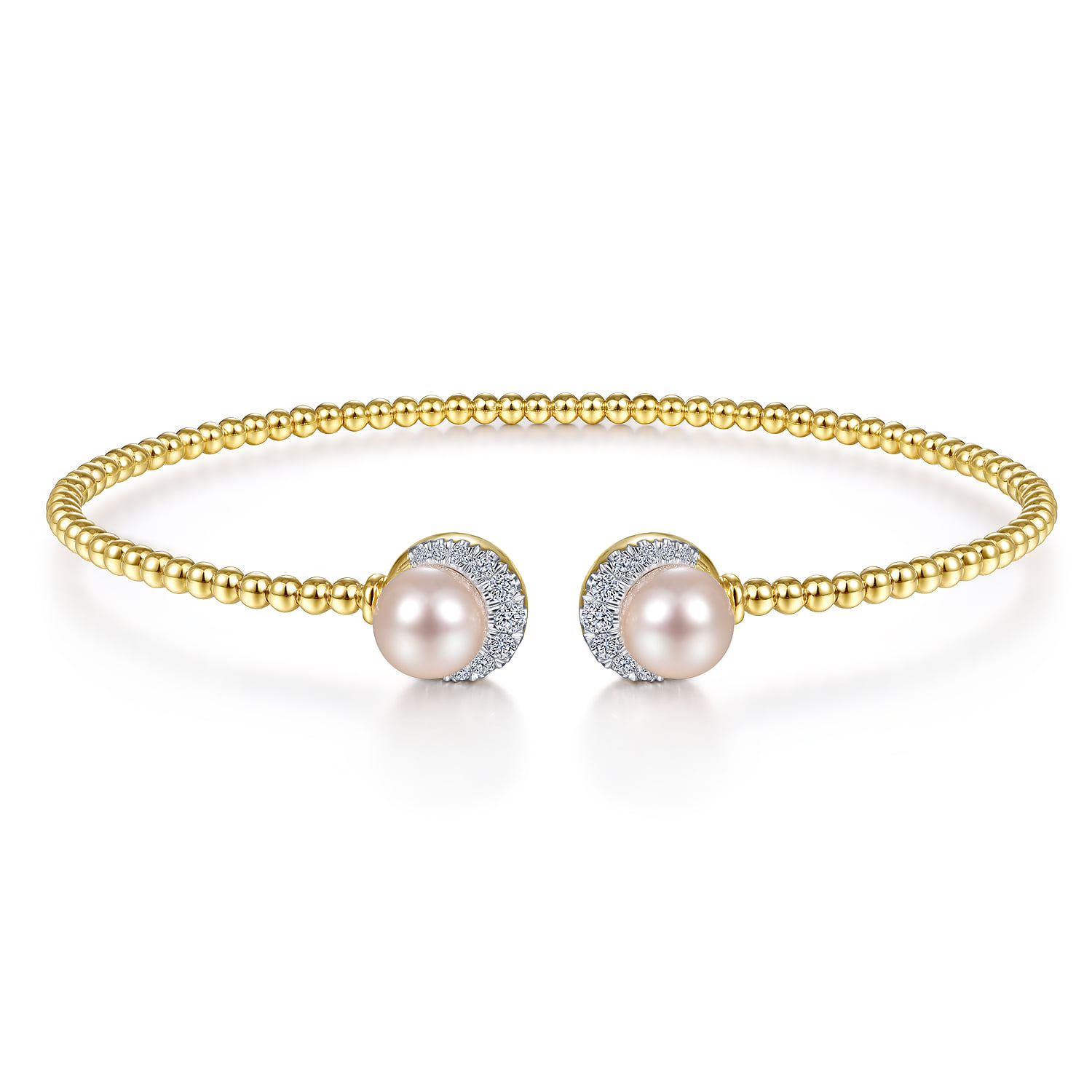 Pearl and Diamond Bangle in 14K Yellow Gold