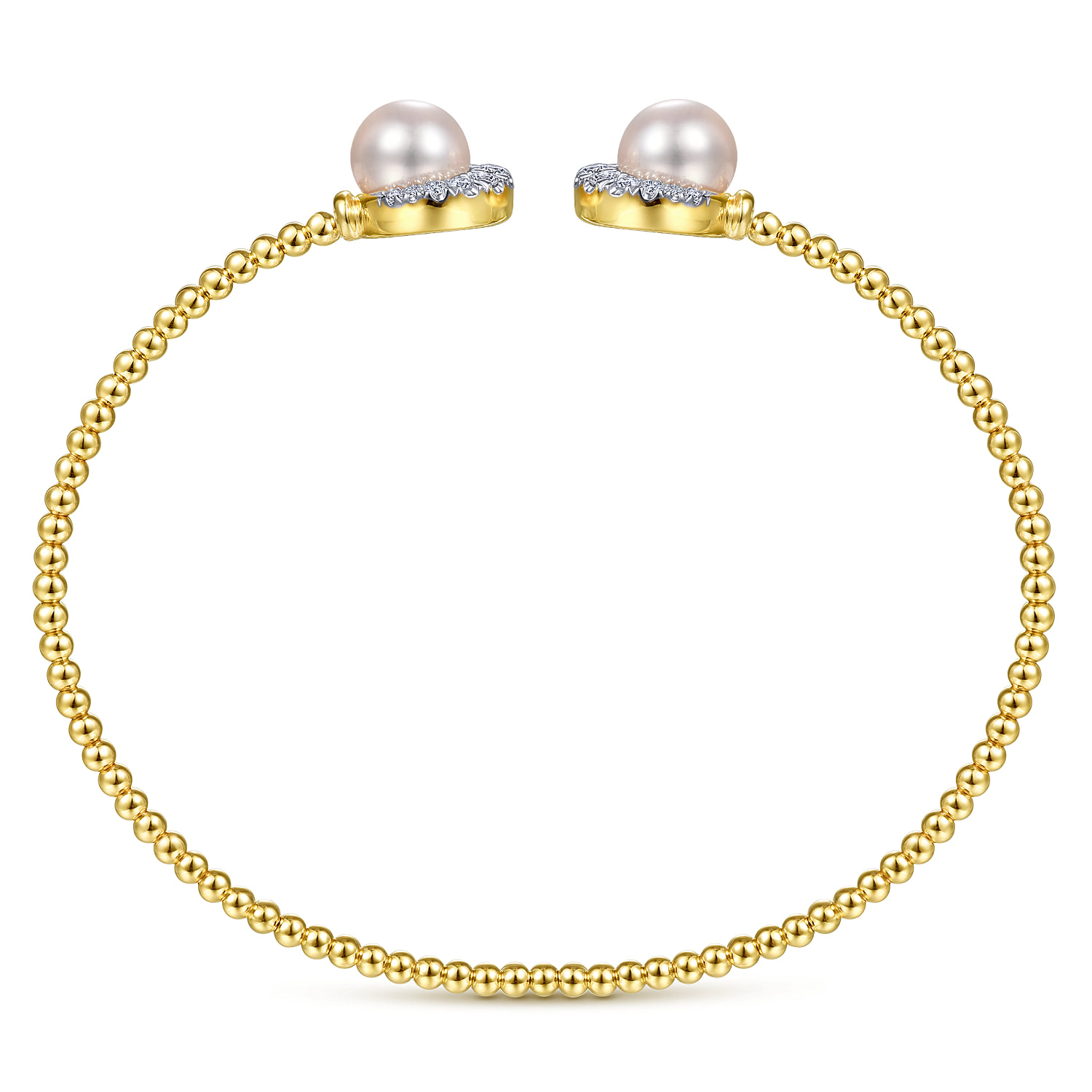 Pearl and Diamond Bangle in 14K Yellow Gold, photograph 3