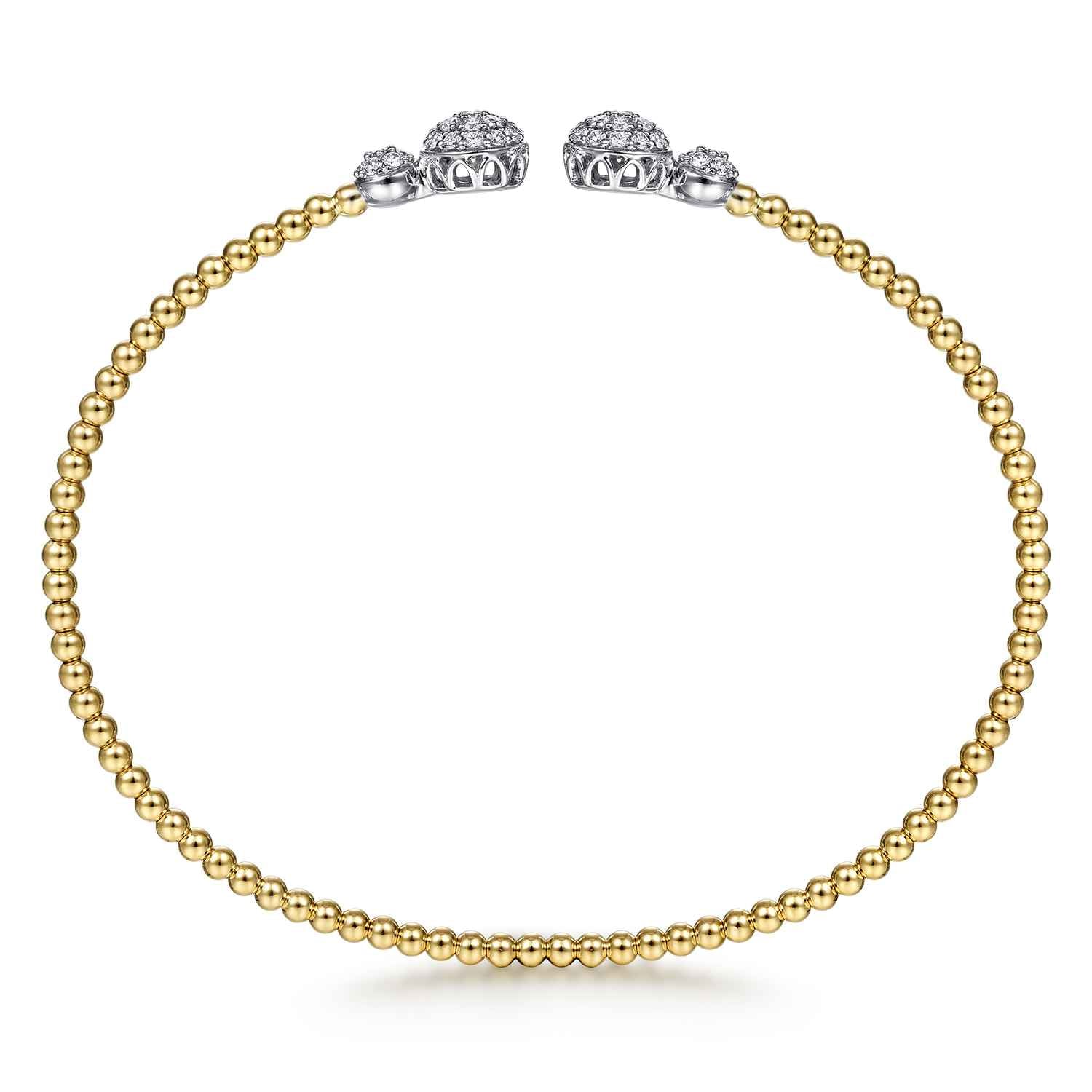 Bujukan Bead Split Cuff with Diamond Pave Caps in 14K White/Yellow Gold, photograph 3