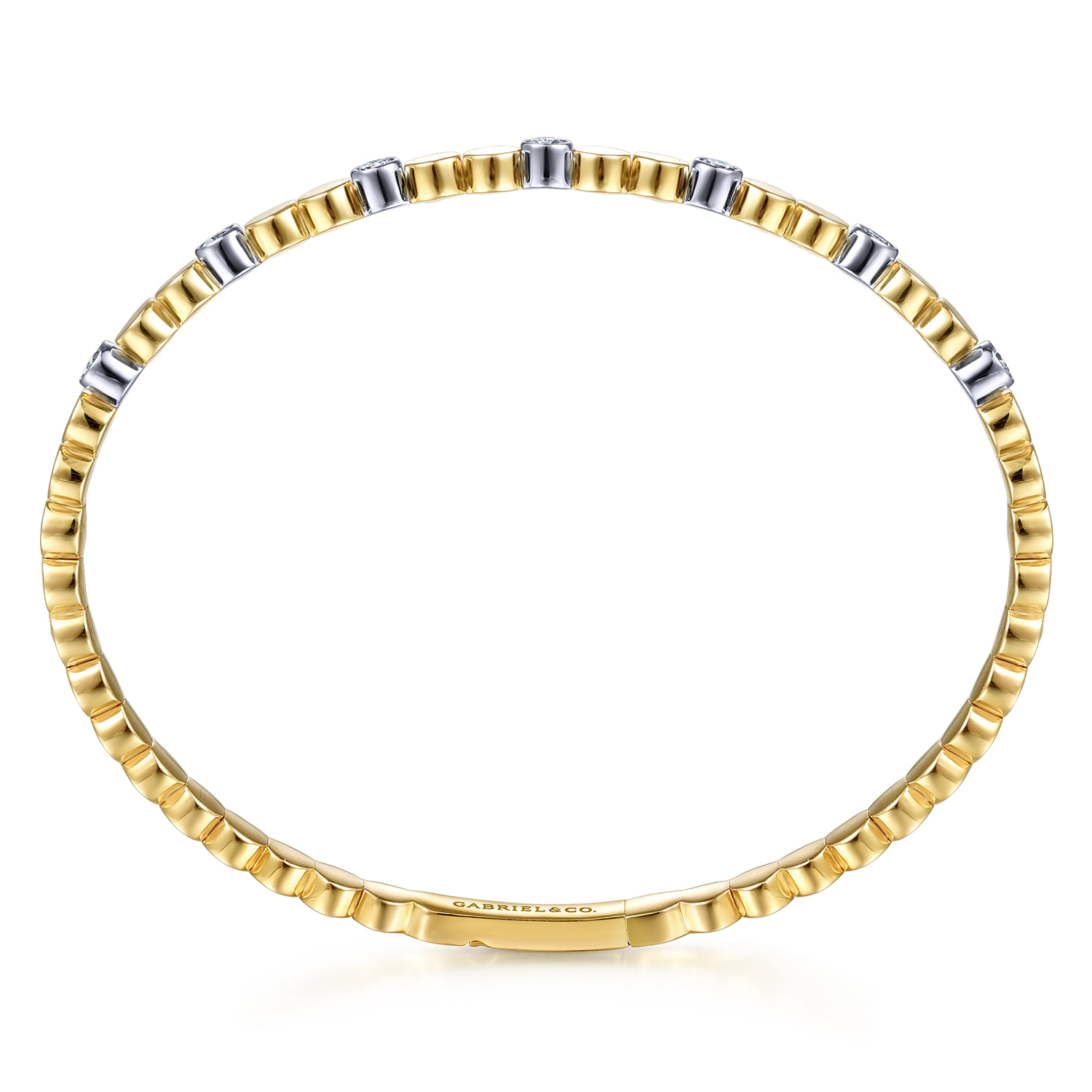Diamond Closed Bangle Bracelet in 14K White/Yellow Gold, photograph 3