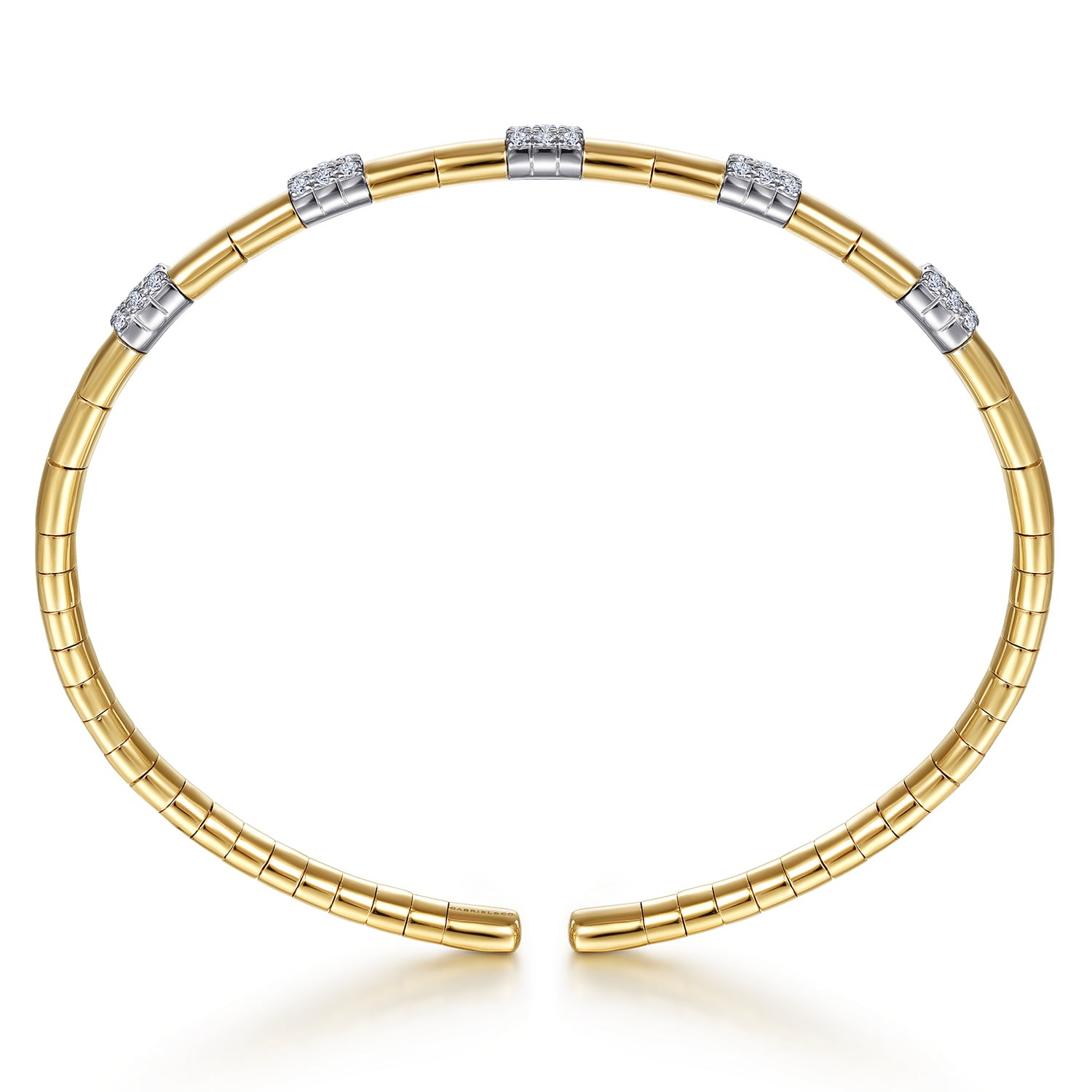 Cuff Bangle Bracelet with Pave Diamond Stations in 14K White/Yellow Gold, photograph 3
