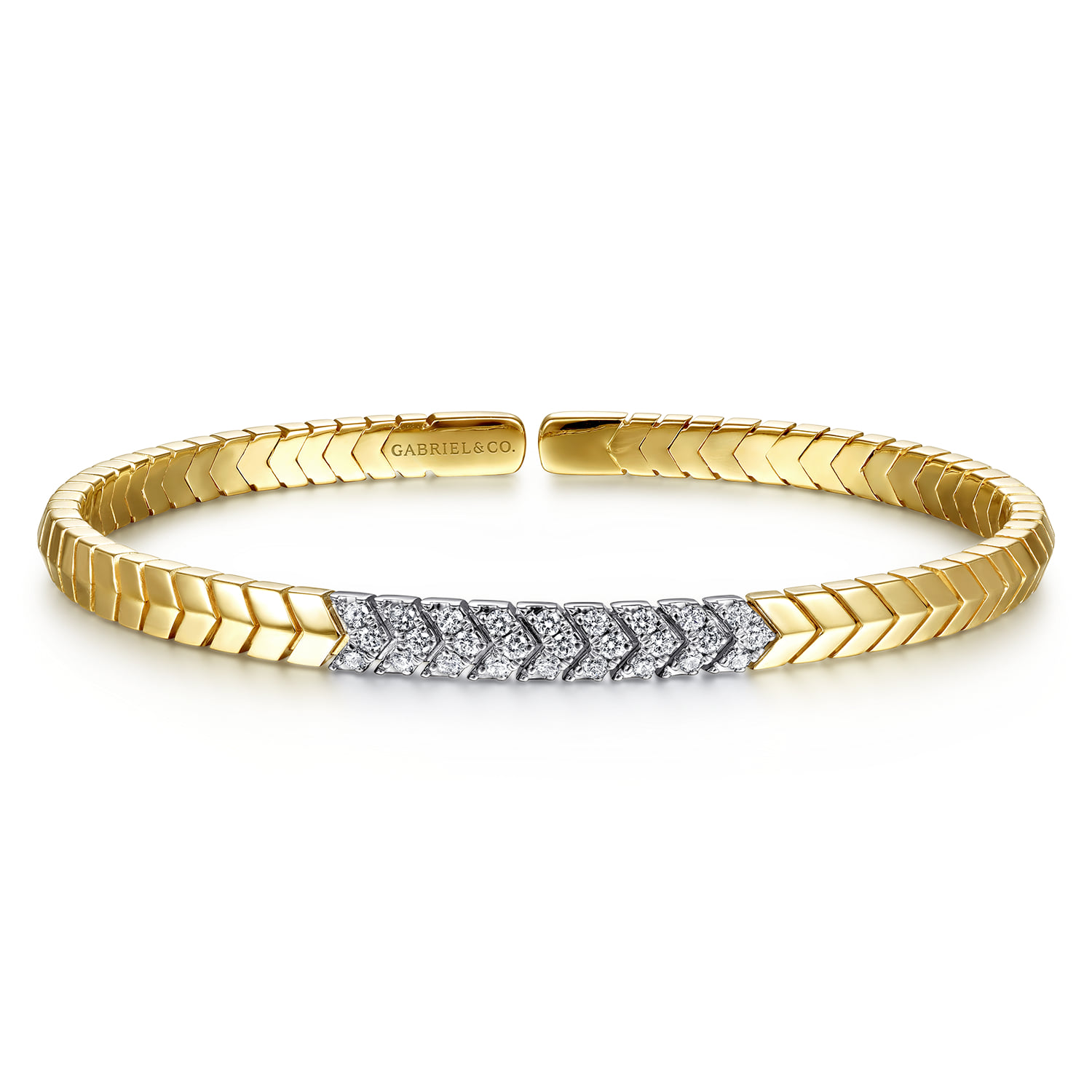 Chevron Cuff Bracelet with White Gold Diamond Pave Station