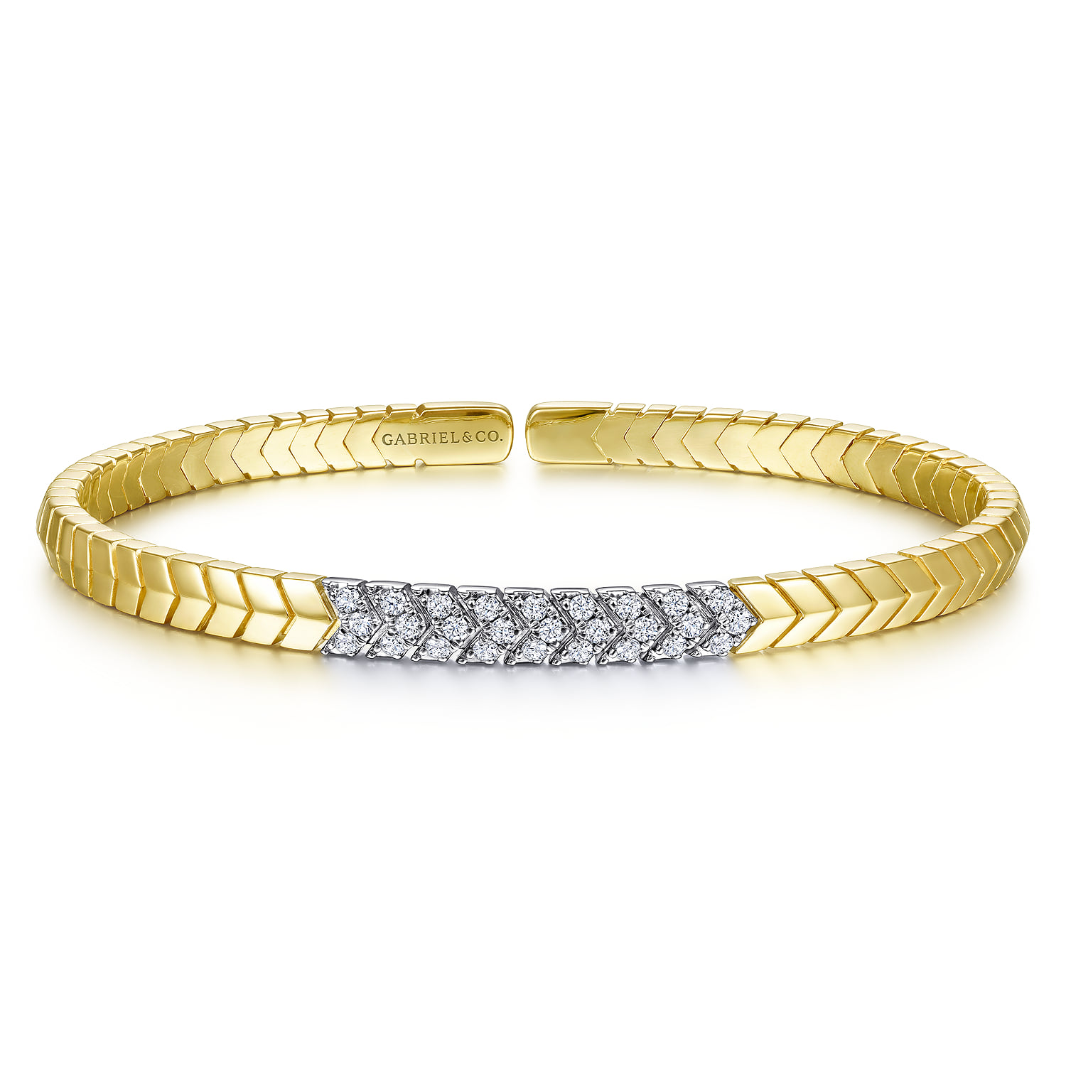 Chevron Cuff Bracelet with White Gold Diamond Pave Station