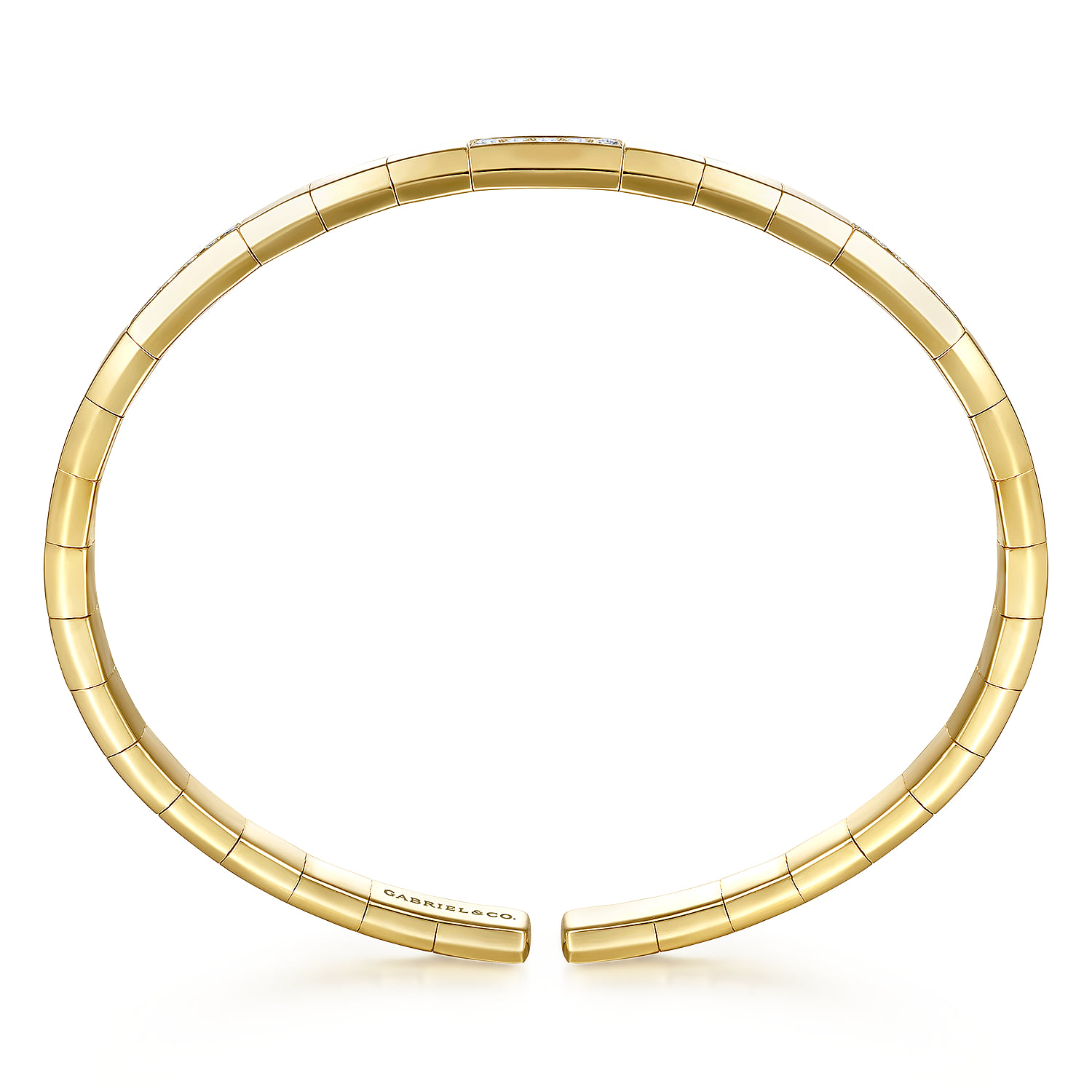 Cuff Bracelet with Diamond Pave Stations in 14K Yellow Gold, photograph 3