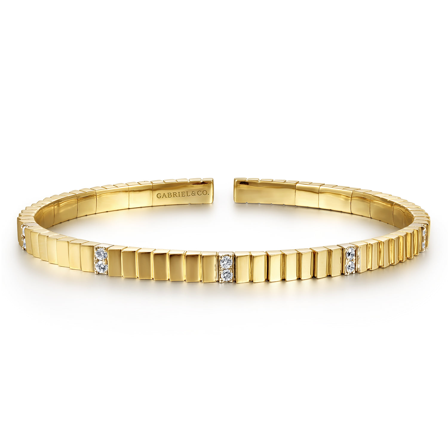Rectangular Bead Cuff Bracelet with White Gold Pave Diamond Stations