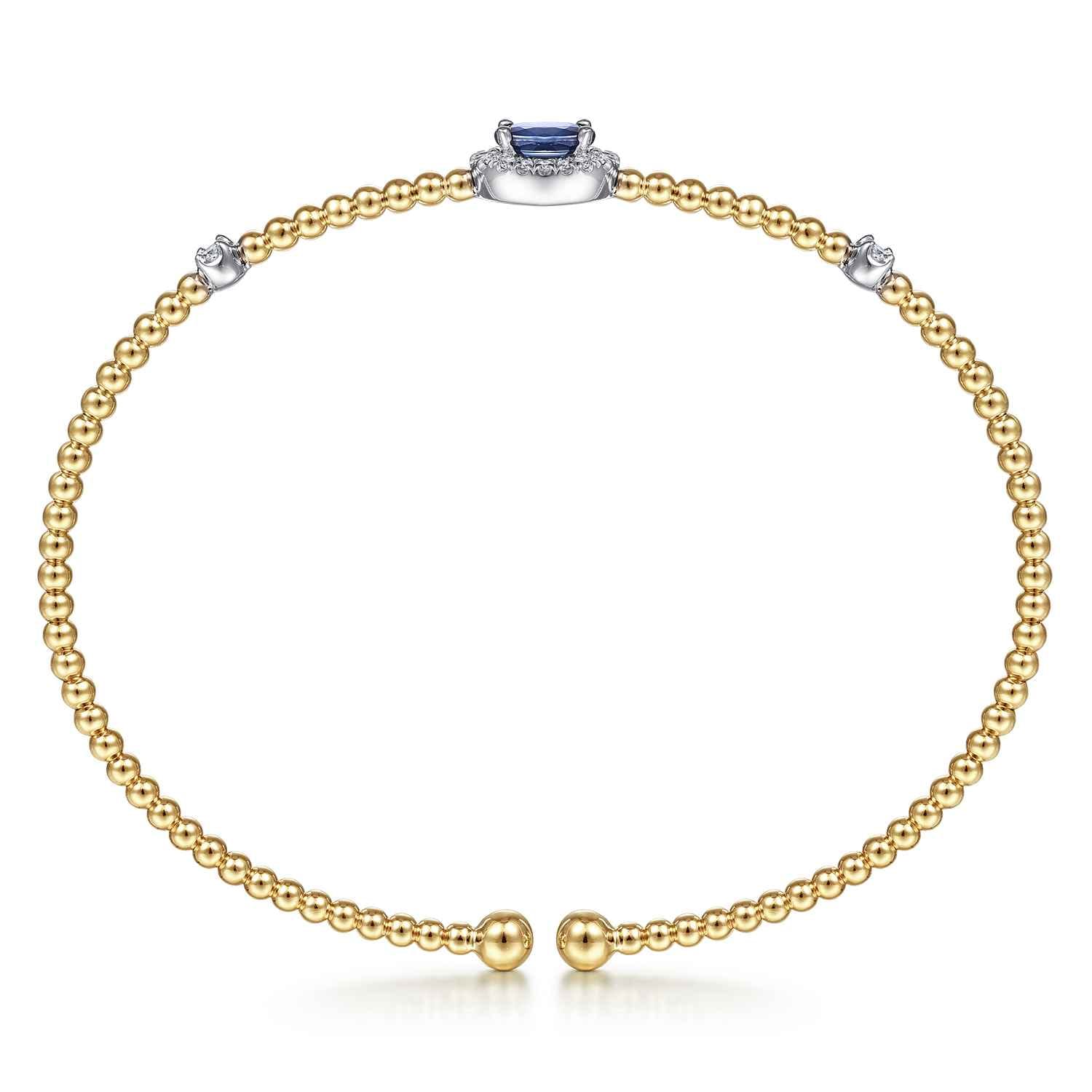 Bujukan Sapphire and Diamond Halo Bangle in 14K White/Yellow Gold, photograph 3