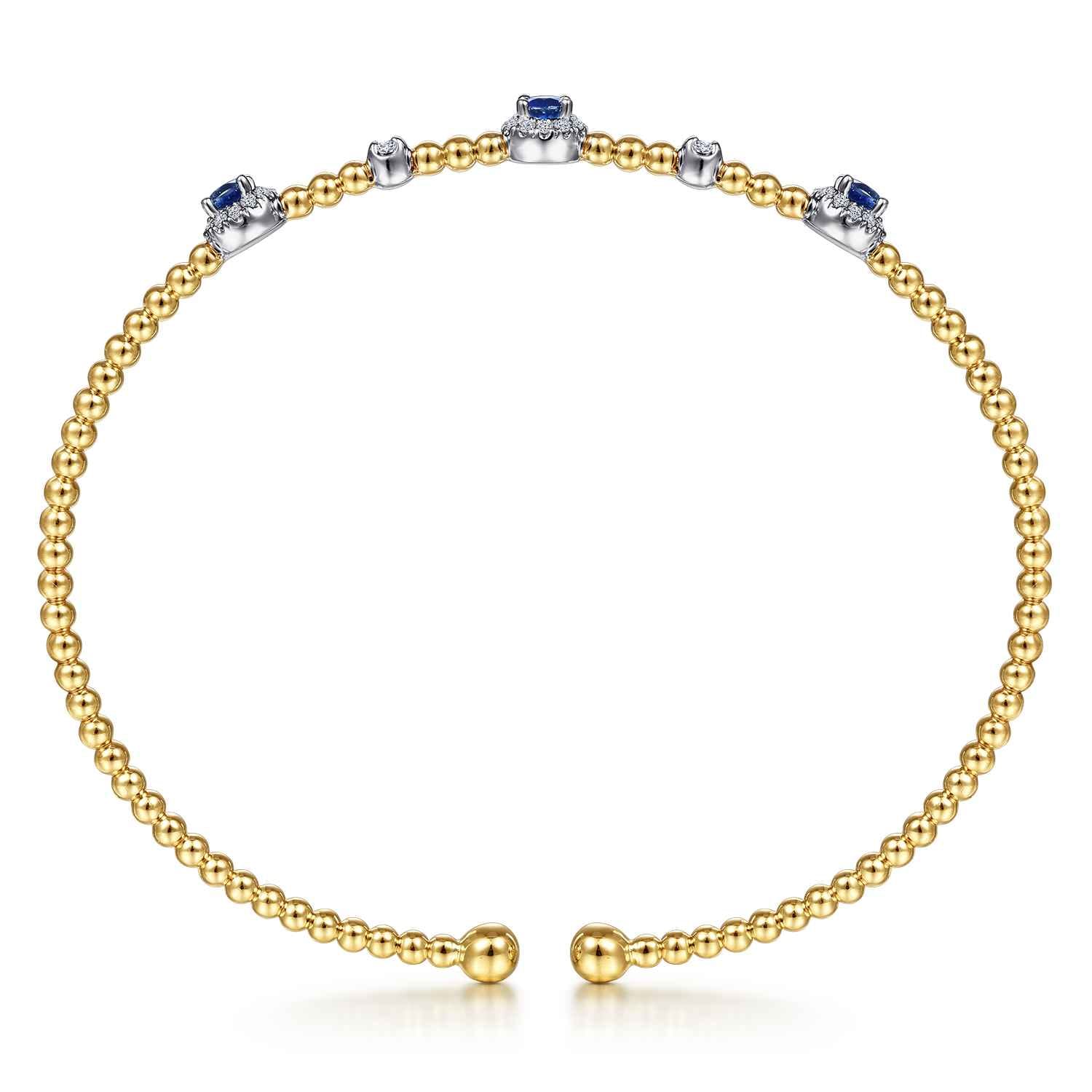 Bujukan Sapphire and Diamond Halo Bangle in 14K White/Yellow Gold, photograph 3