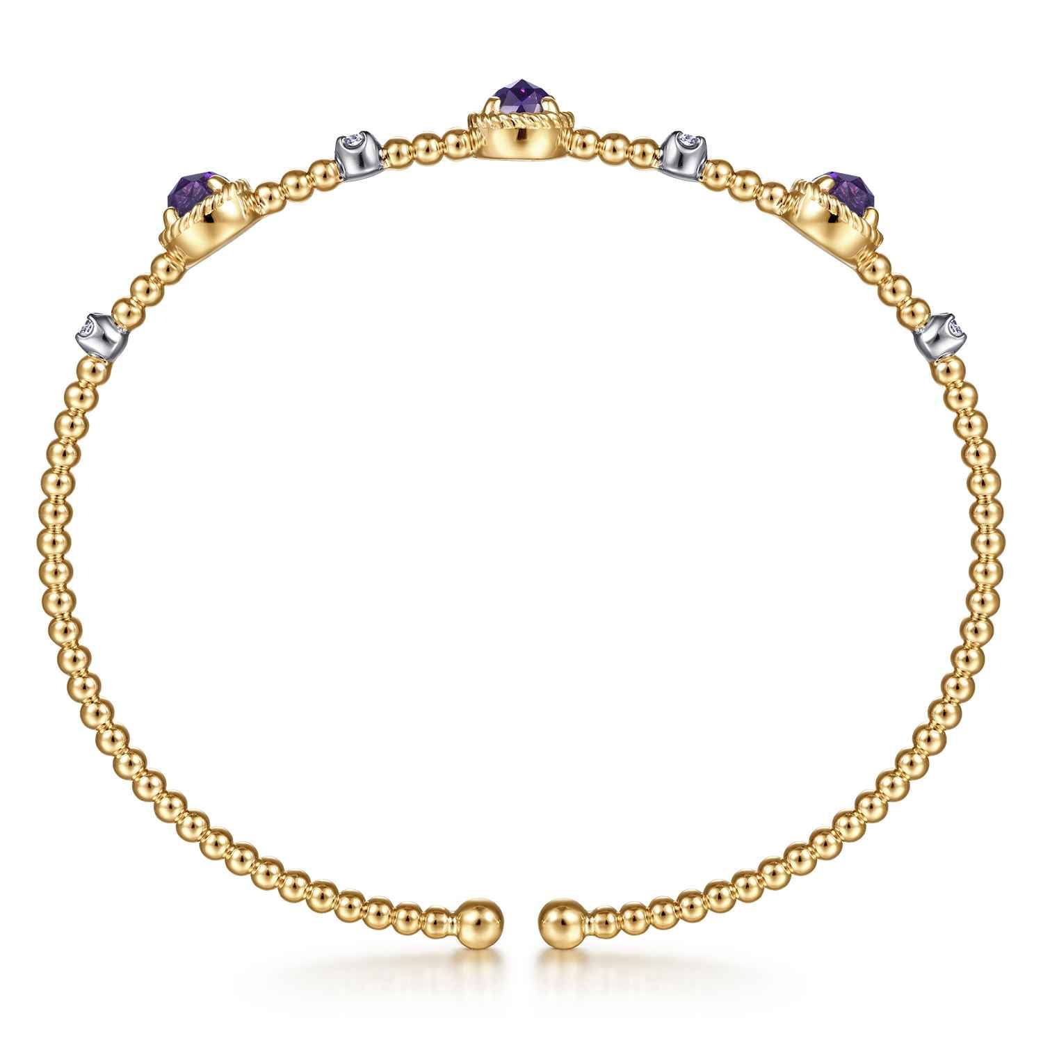 Amethyst and Diamond Station Bujukan Bangle in 14K White/Yellow Gold, photograph 3