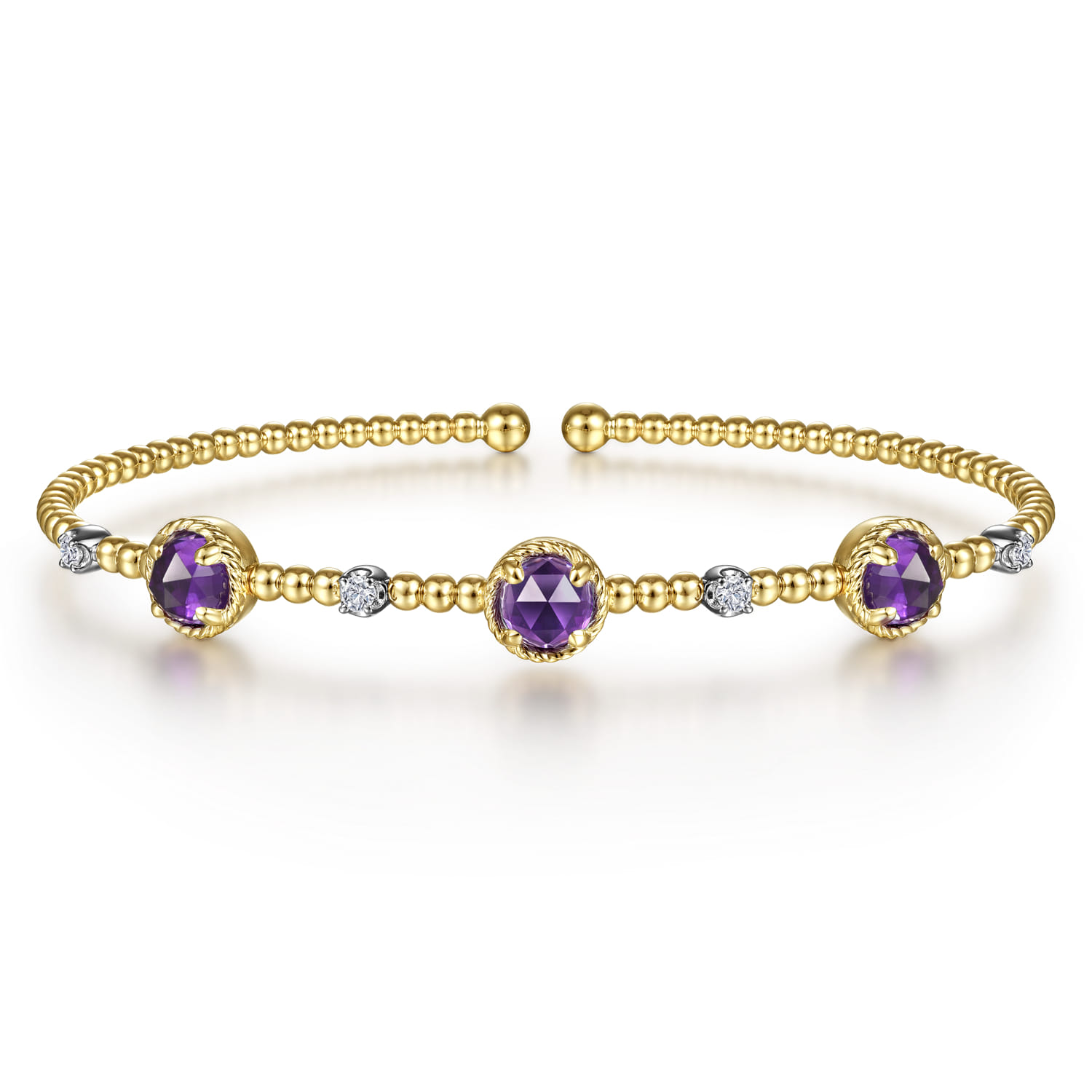 Amethyst and Diamond Station Bujukan Bangle in 14K White/Yellow Gold