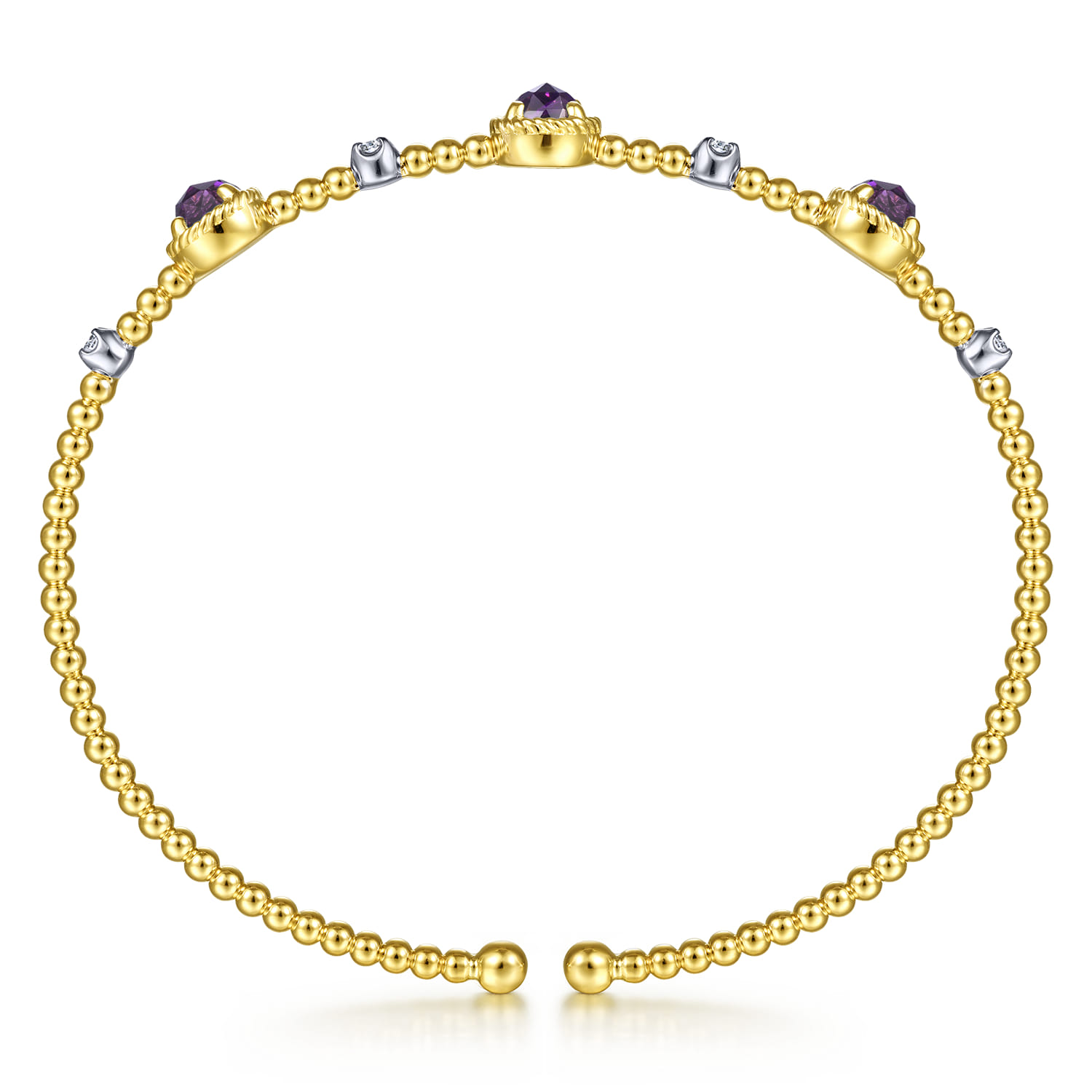 Amethyst and Diamond Station Bujukan Bangle in 14K White/Yellow Gold, photograph 3
