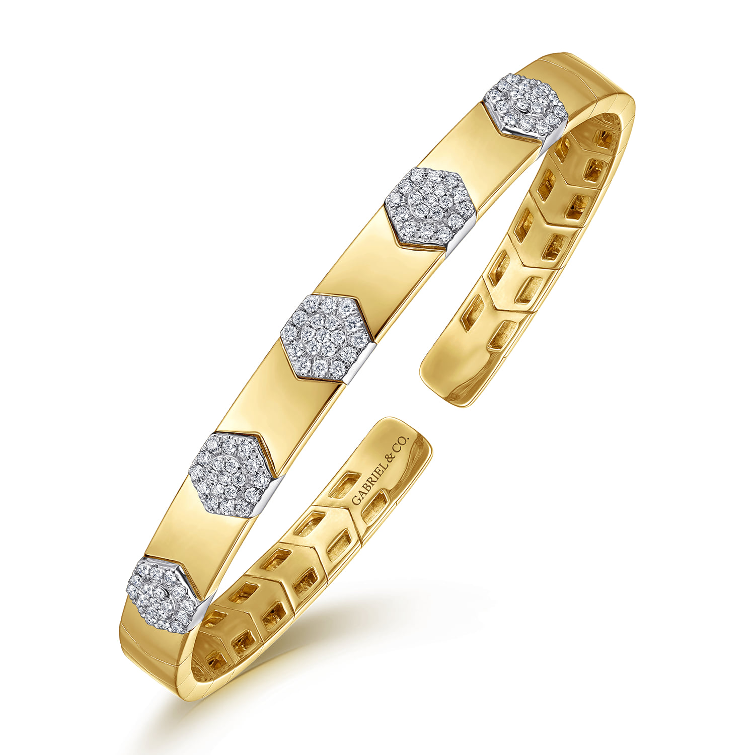 Diamond Bangle Bracelet in 14K White/Yellow Gold, photograph 2