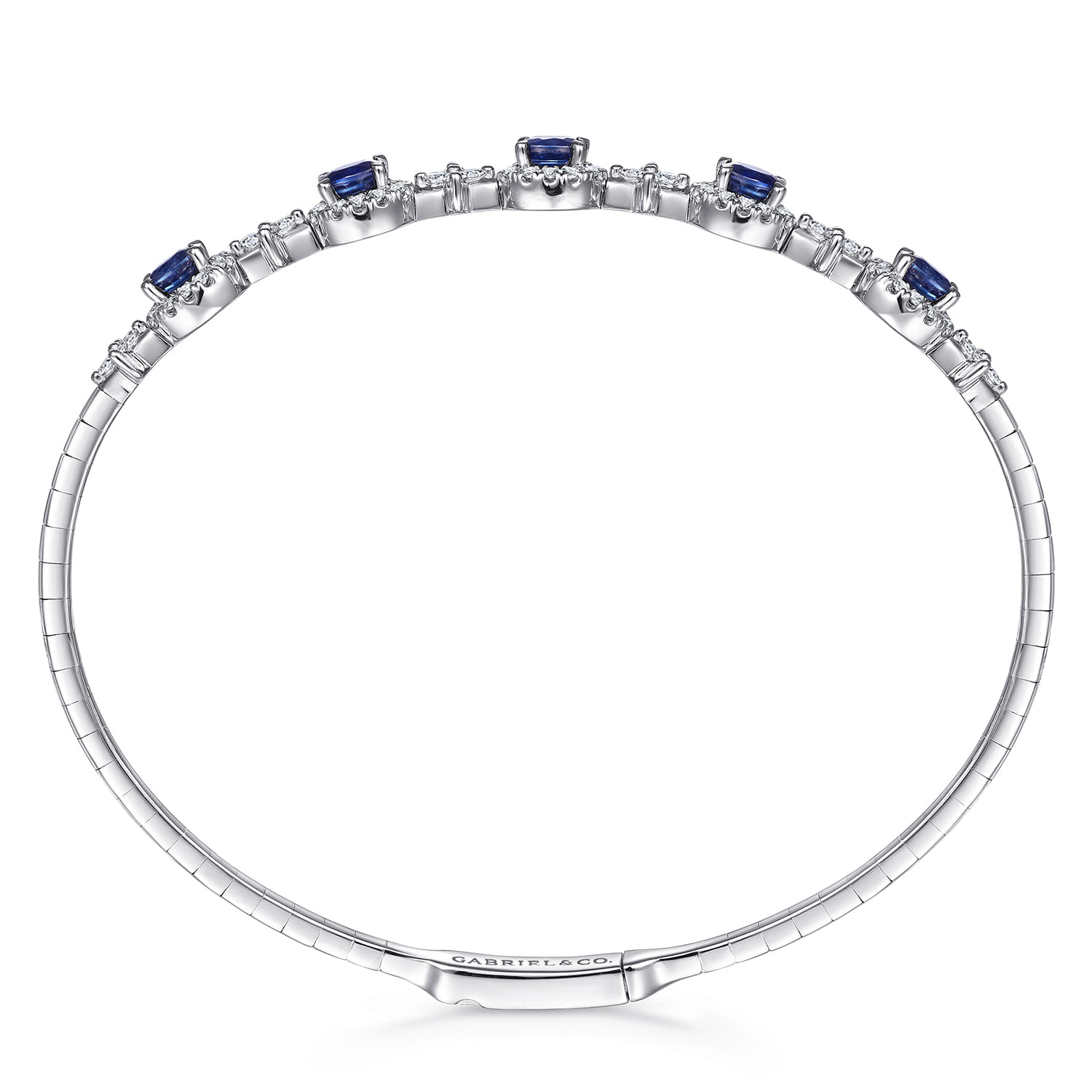 Diamond Sapphire Bangle in 14K White Gold, photograph 3