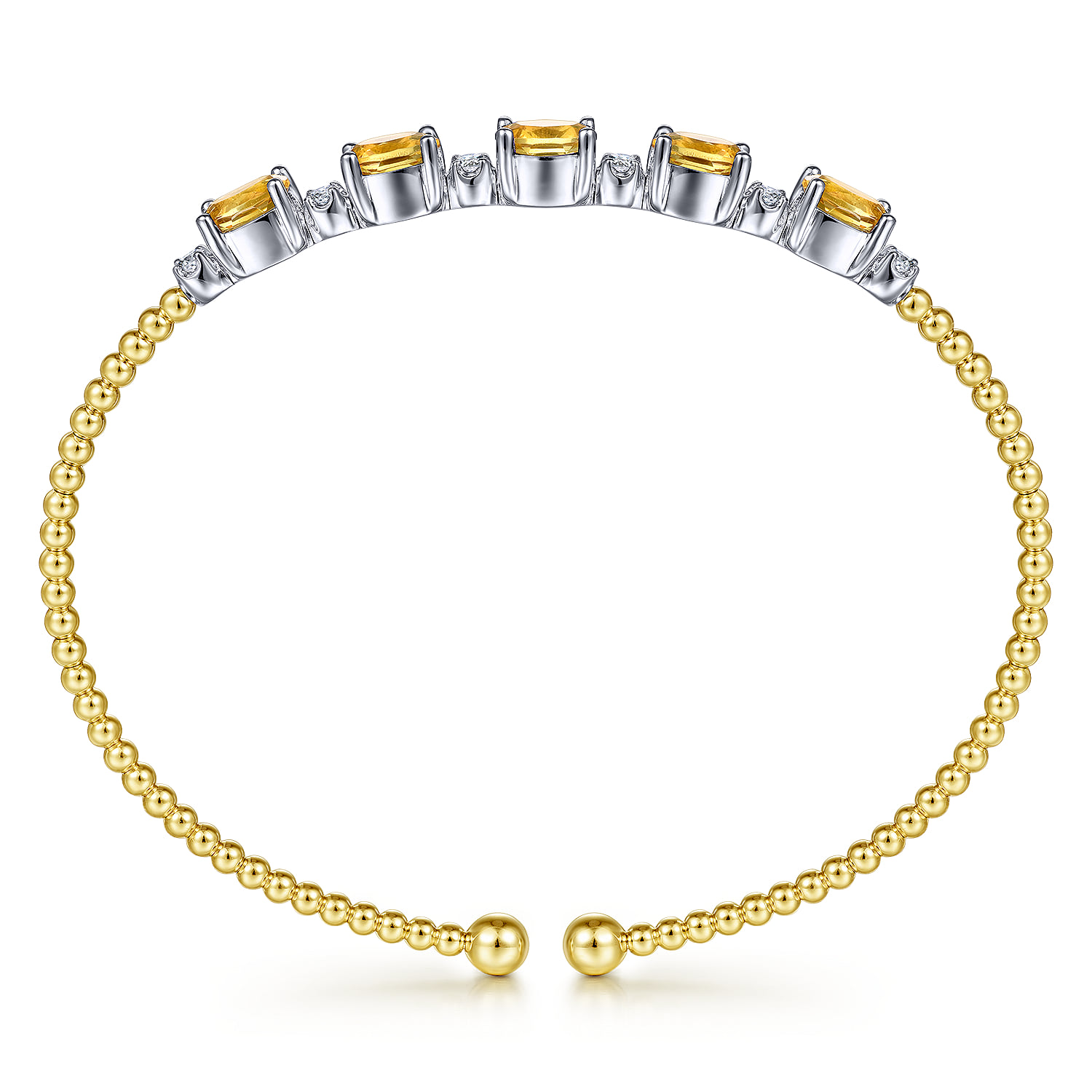Bujukan Bead Cuff Bracelet with Citrine and Diamond Stations in 14K White/Yellow Gold, photograph 3